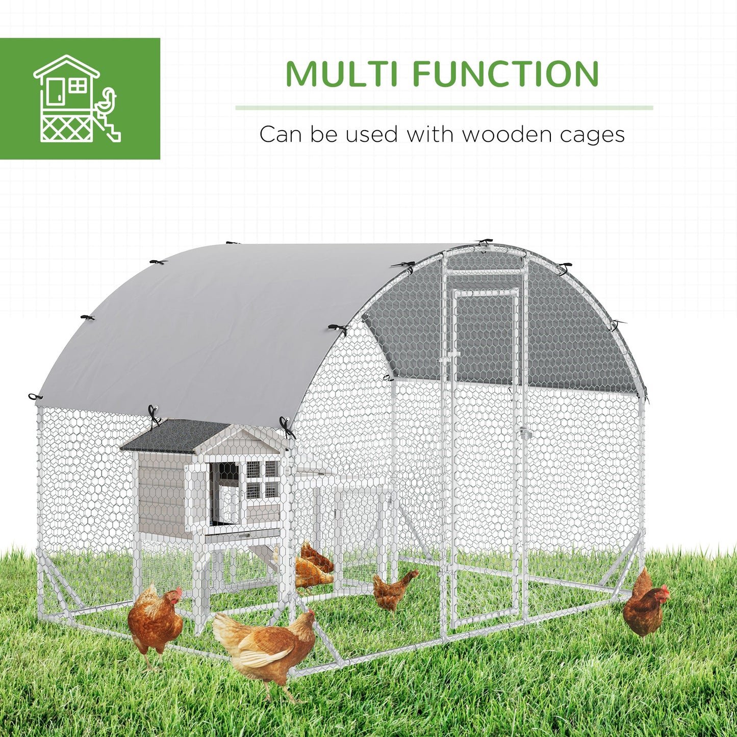 Galvanized Large Metal Chicken Coop Cage Walk-in Enclosure Poultry Hen Run House Playpen Rabbit Hutch with Cover for Outdoor Backyard 9.2' x 6.2' x 6.5' Silver
