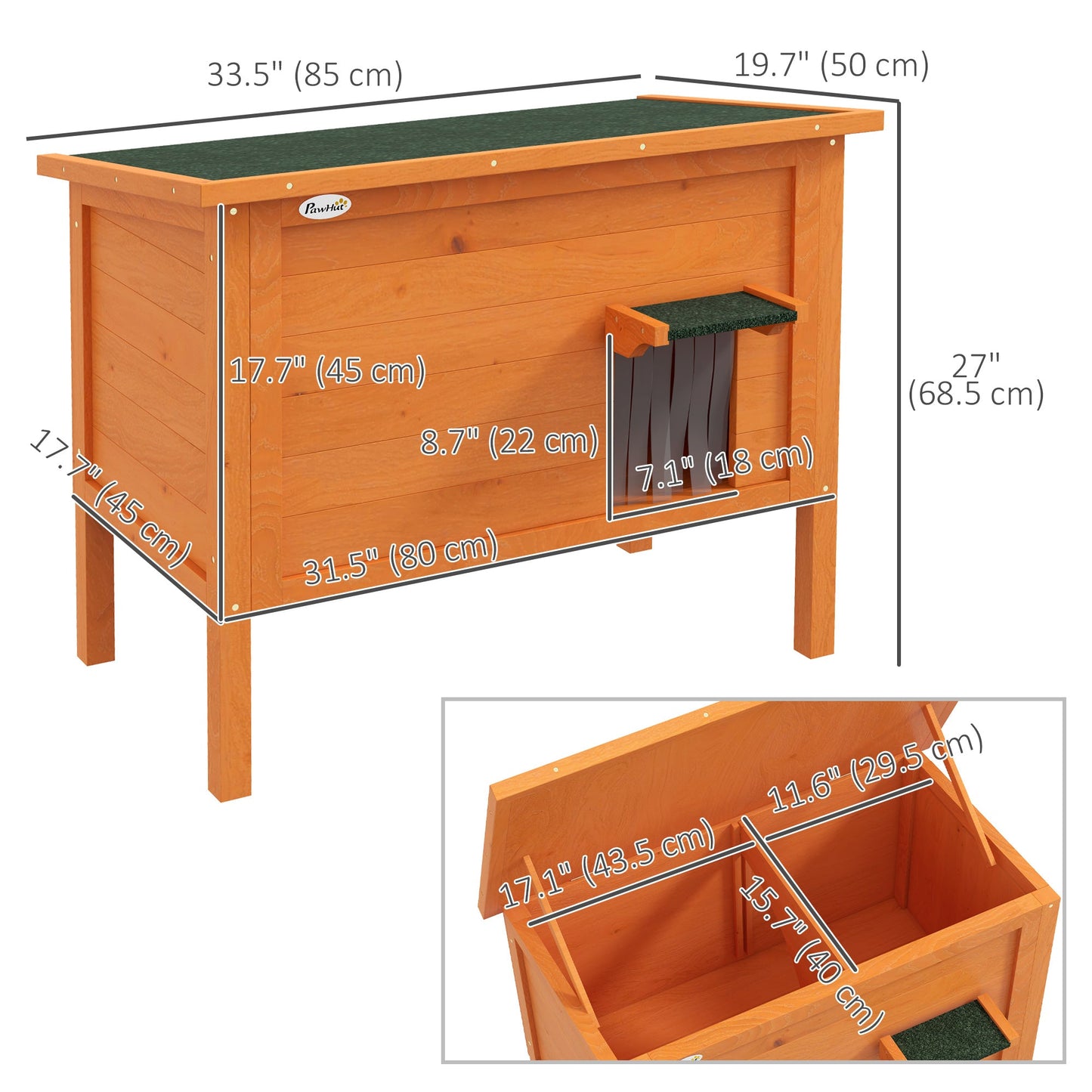 Outdoor Cat House, Wooden Insulated Cat Shelter with Asphalt Roof, Removable Floor, Foam, for Cats, Small Animals, Orange
