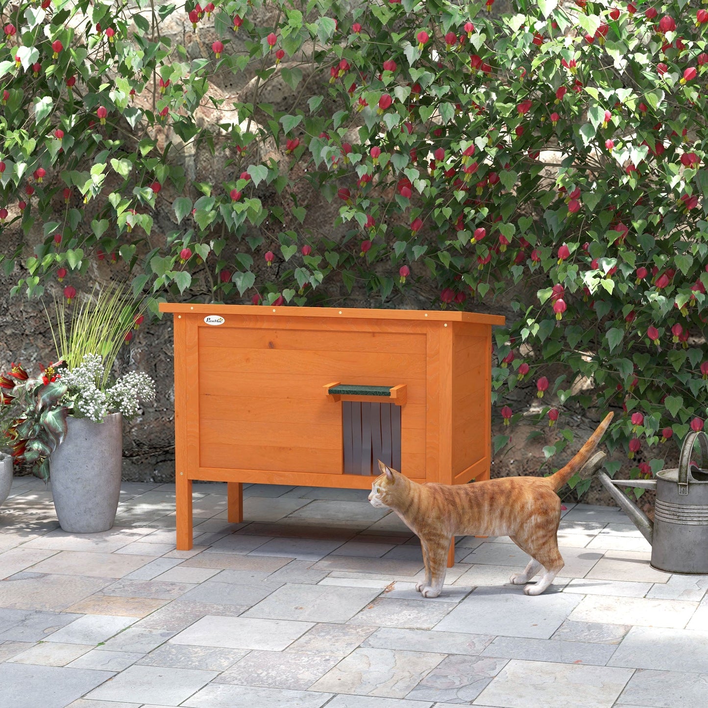Outdoor Cat House, Wooden Insulated Cat Shelter with Asphalt Roof, Removable Floor, Foam, for Cats, Small Animals, Orange