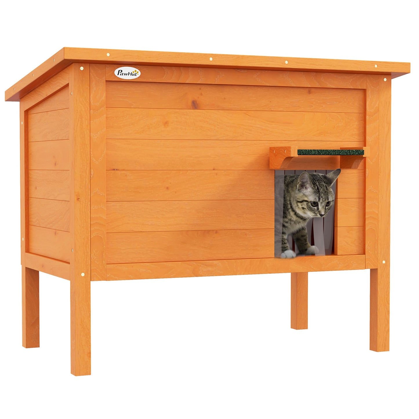 Outdoor Cat House, Wooden Insulated Cat Shelter with Asphalt Roof, Removable Floor, Foam, for Cats, Small Animals, Orange