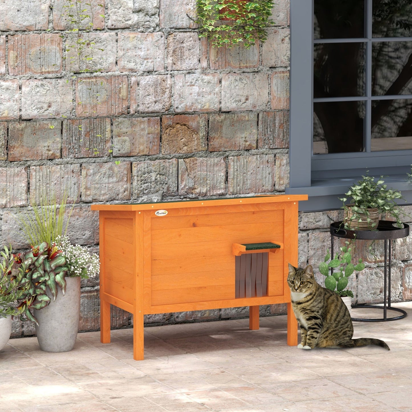 Outdoor Cat House, Wooden Insulated Cat Shelter with Asphalt Roof, Removable Floor, Foam, for Cats, Small Animals, Orange