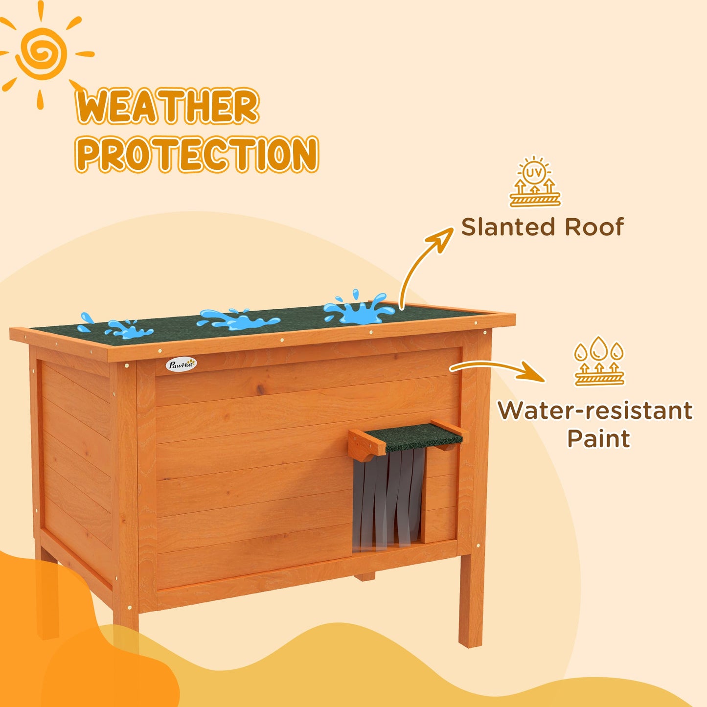 Outdoor Cat House, Wooden Insulated Cat Shelter with Asphalt Roof, Removable Floor, Foam, for Cats, Small Animals, Orange