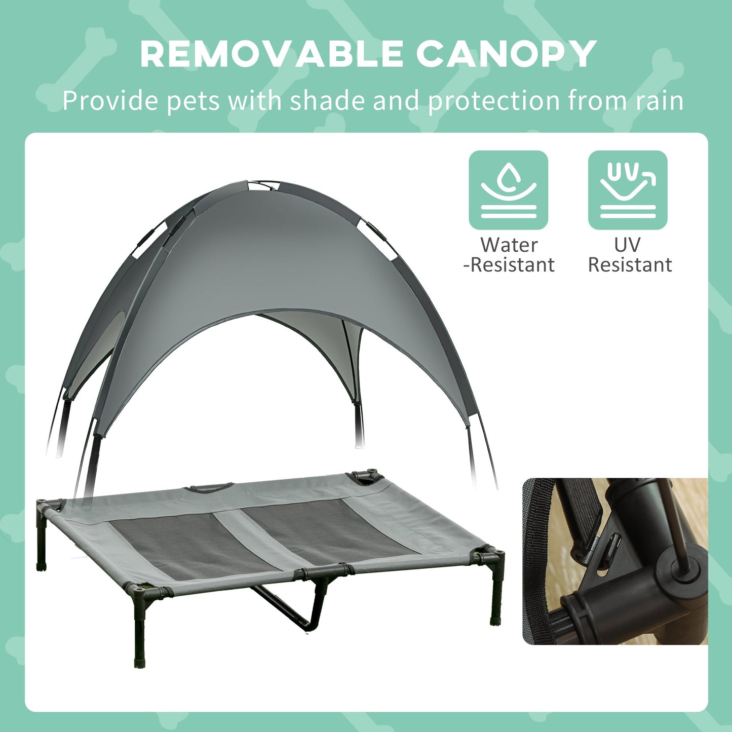 Elevated Dog Bed with Canopy, Portable Raised Dog Cot for L Sized Dogs, Indoor & Outdoor, 36" x 30" x 35", Grey