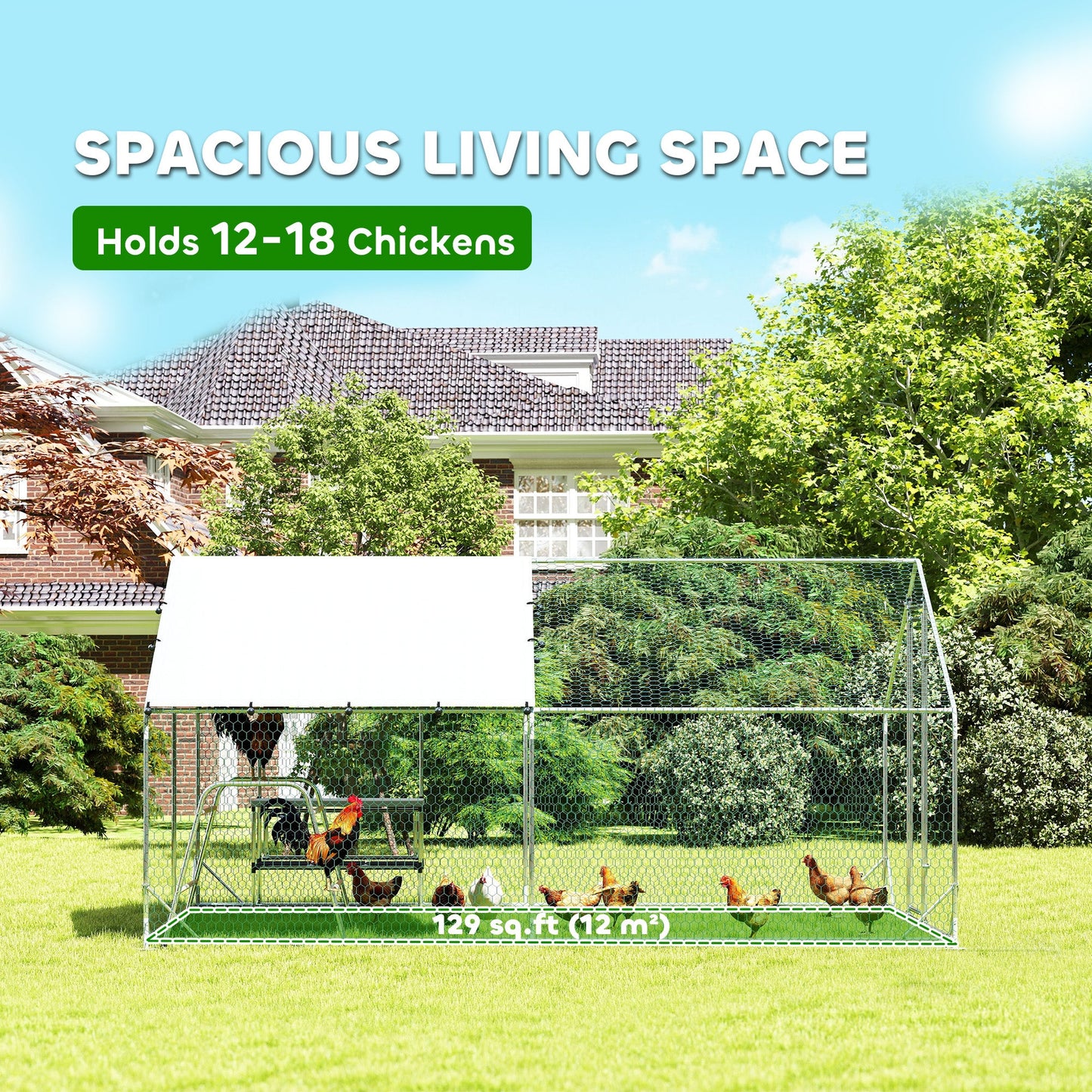 Large Metal Chicken Coop with Nesting Box, 9.8 x 13.1 x 6.4 ft Walk in Chicken Run for Yard with Waterproof Cover, Roosting Bars, for 12-18 Hens, Ducks, Rabbits, Poultries