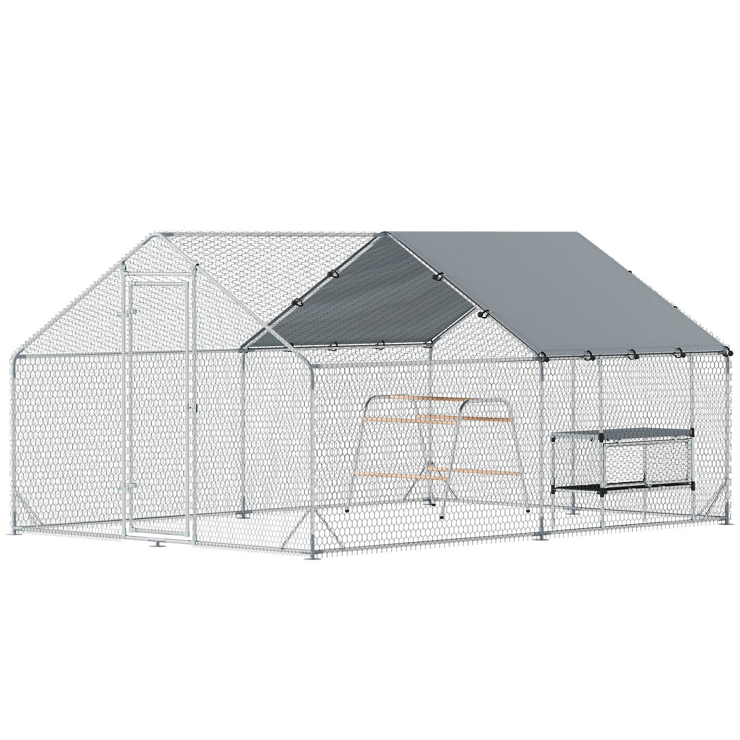Large Metal Chicken Coop with Nesting Box, 9.8 x 13.1 x 6.4 ft Walk in Chicken Run for Yard with Waterproof Cover, Roosting Bars, for 12-18 Hens, Ducks, Rabbits, Poultries