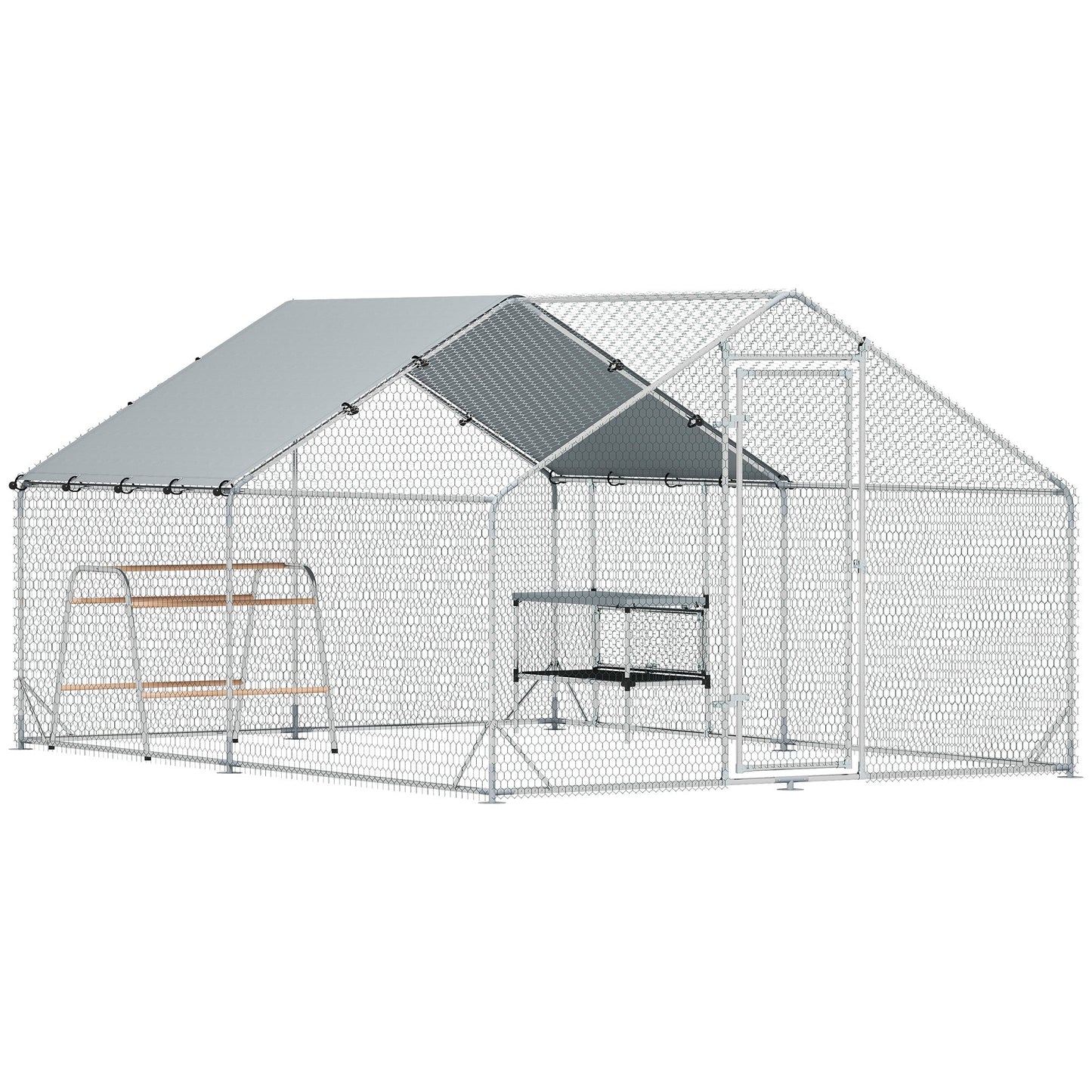 Large Metal Chicken Coop with Nesting Box, 9.8 x 13.1 x 6.4 ft Walk in Chicken Run for Yard with Waterproof Cover, Roosting Bars, for 12-18 Hens, Ducks, Rabbits, Poultries