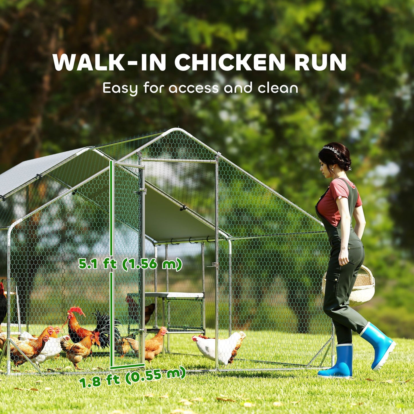 Large Metal Chicken Coop with Nesting Box, 9.8 x 13.1 x 6.4 ft Walk in Chicken Run for Yard with Waterproof Cover, Roosting Bars, for 12-18 Hens, Ducks, Rabbits, Poultries
