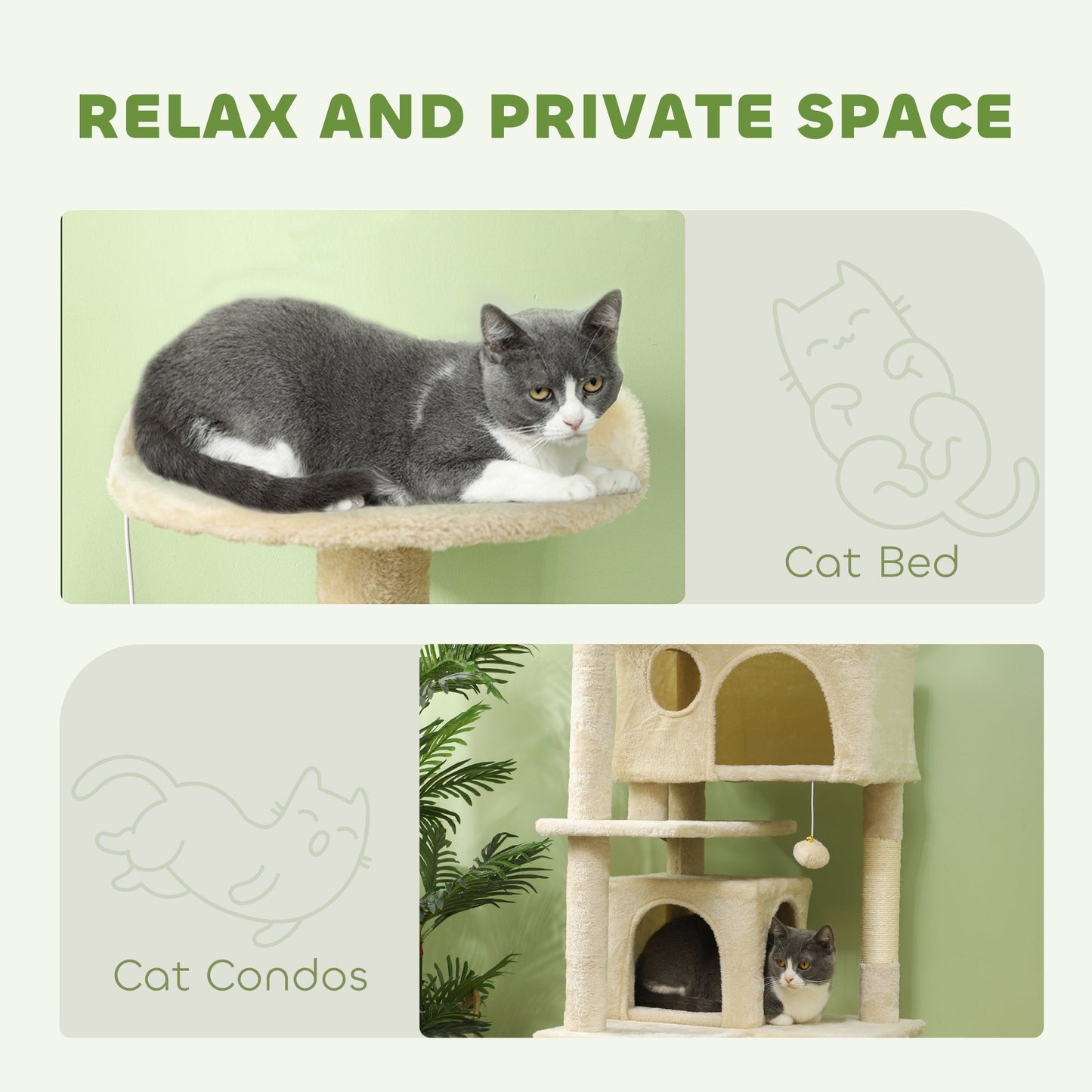 54" Cat Tree, Cat Tower for Indoor Cats with Scratching Posts, Cat Condos, Bed, Platforms, Ramp, Toy Ball, Cat Activity Center, Beige