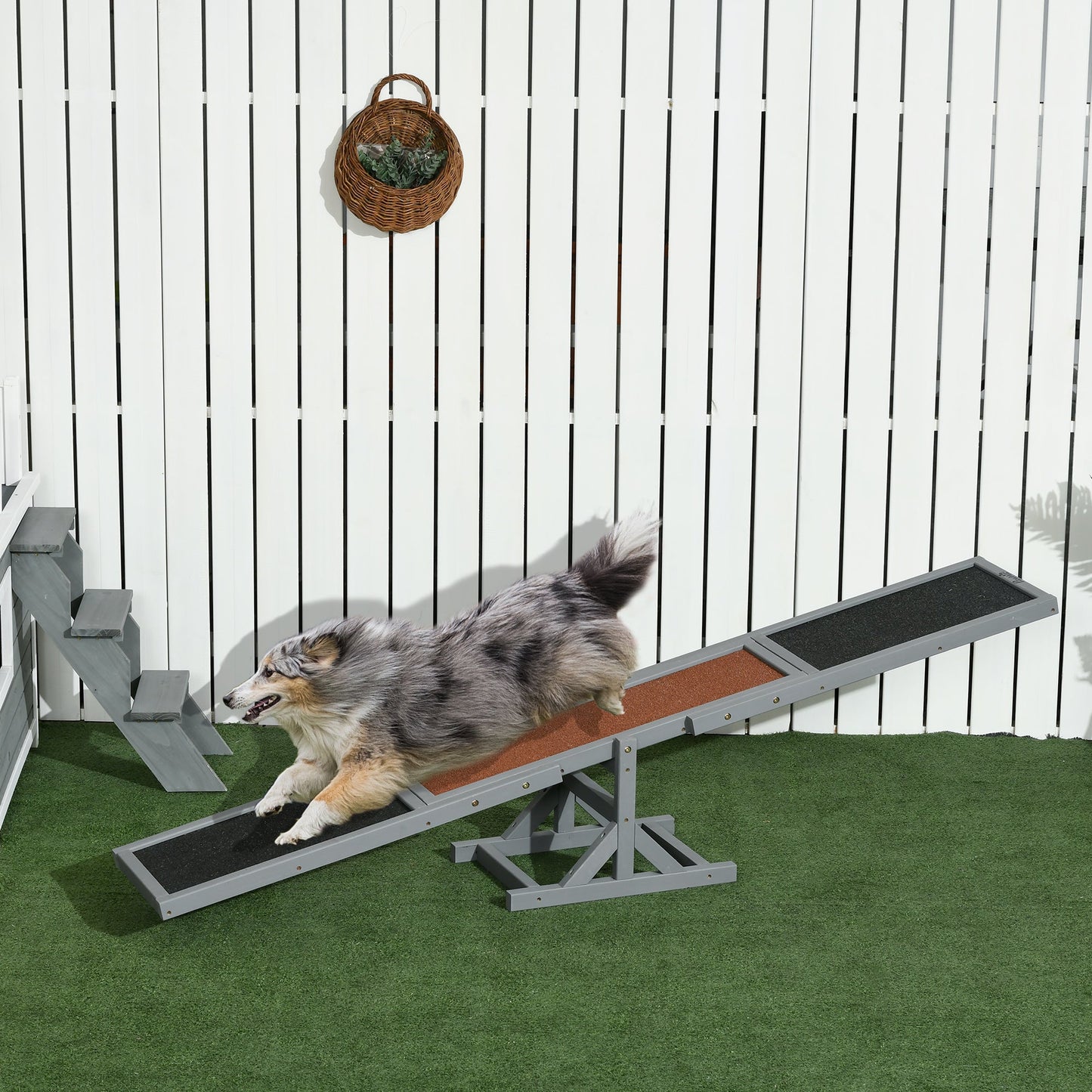 Wood Pet Seesaw Platform Dog Agility Training Equipment Run Game Toy Weather Resistant Pet Supplies Grey