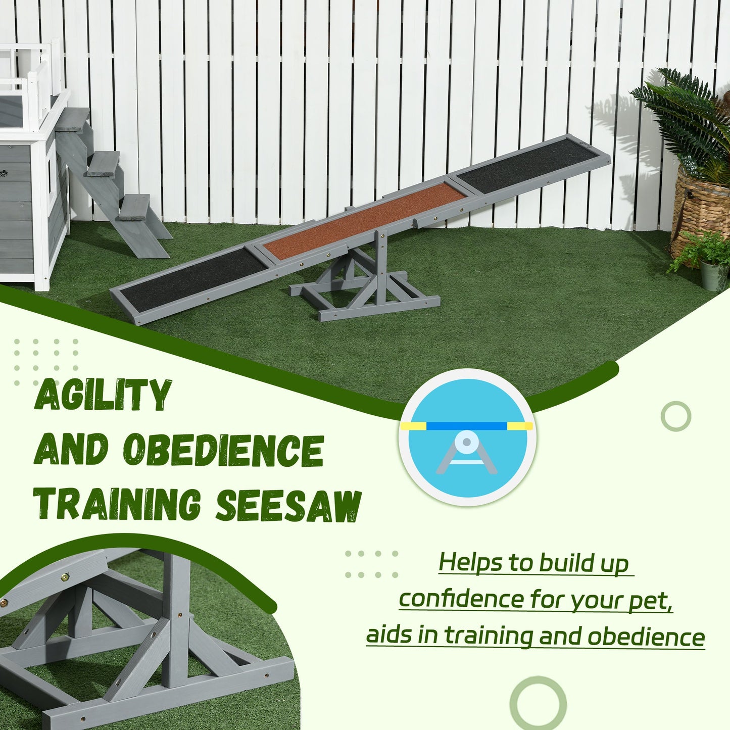 Wood Pet Seesaw Platform Dog Agility Training Equipment Run Game Toy Weather Resistant Pet Supplies Grey