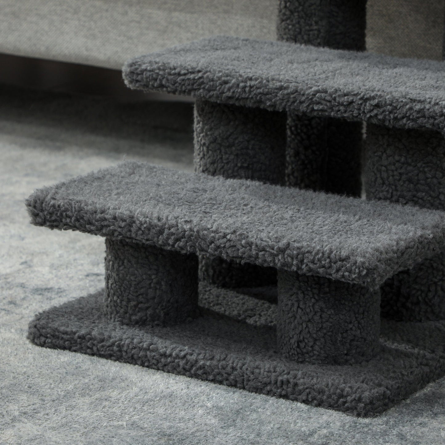 3-Step Multi-Level Carpeted Cat Scratching Post Pet Stairs, Dark Grey
