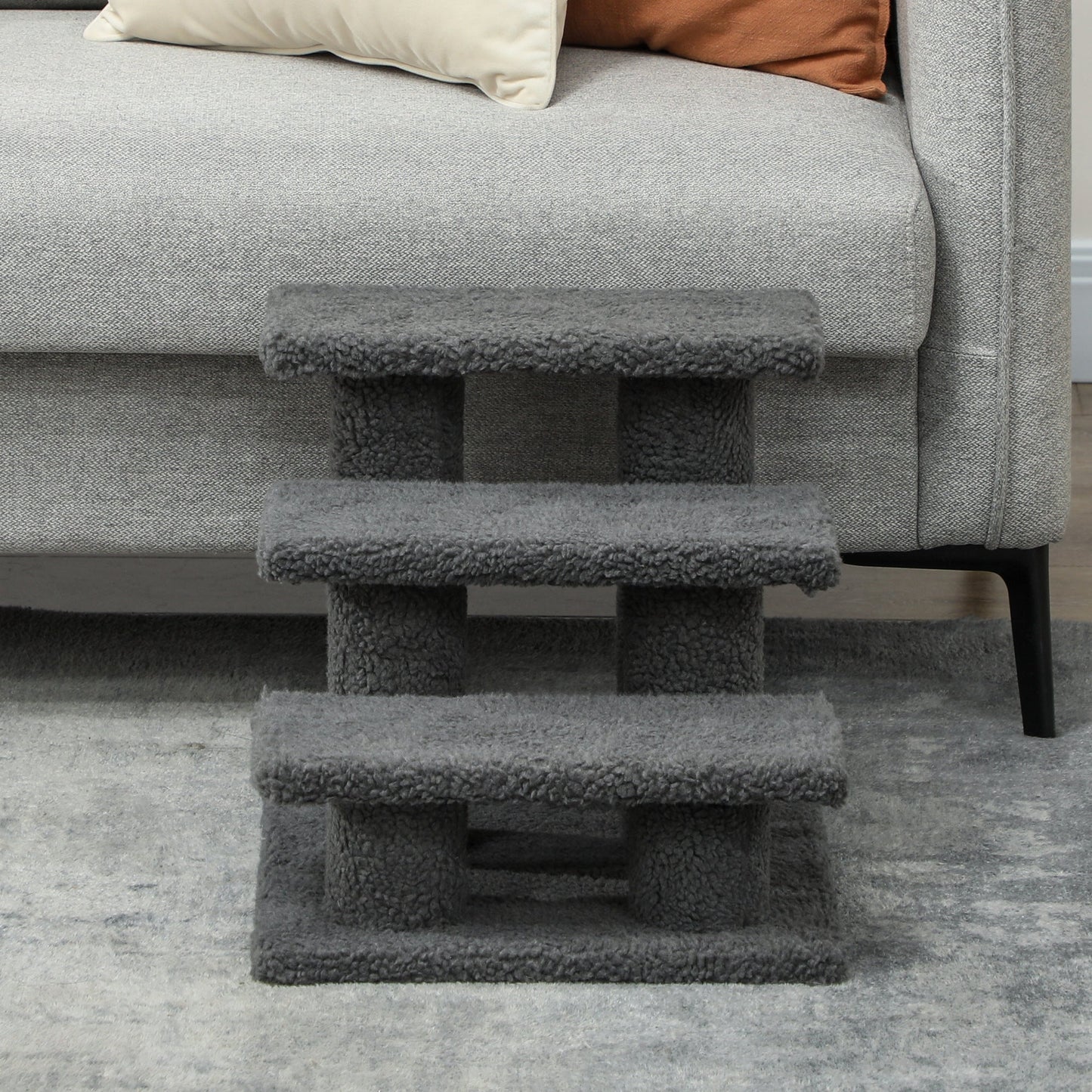 3-Step Multi-Level Carpeted Cat Scratching Post Pet Stairs, Dark Grey