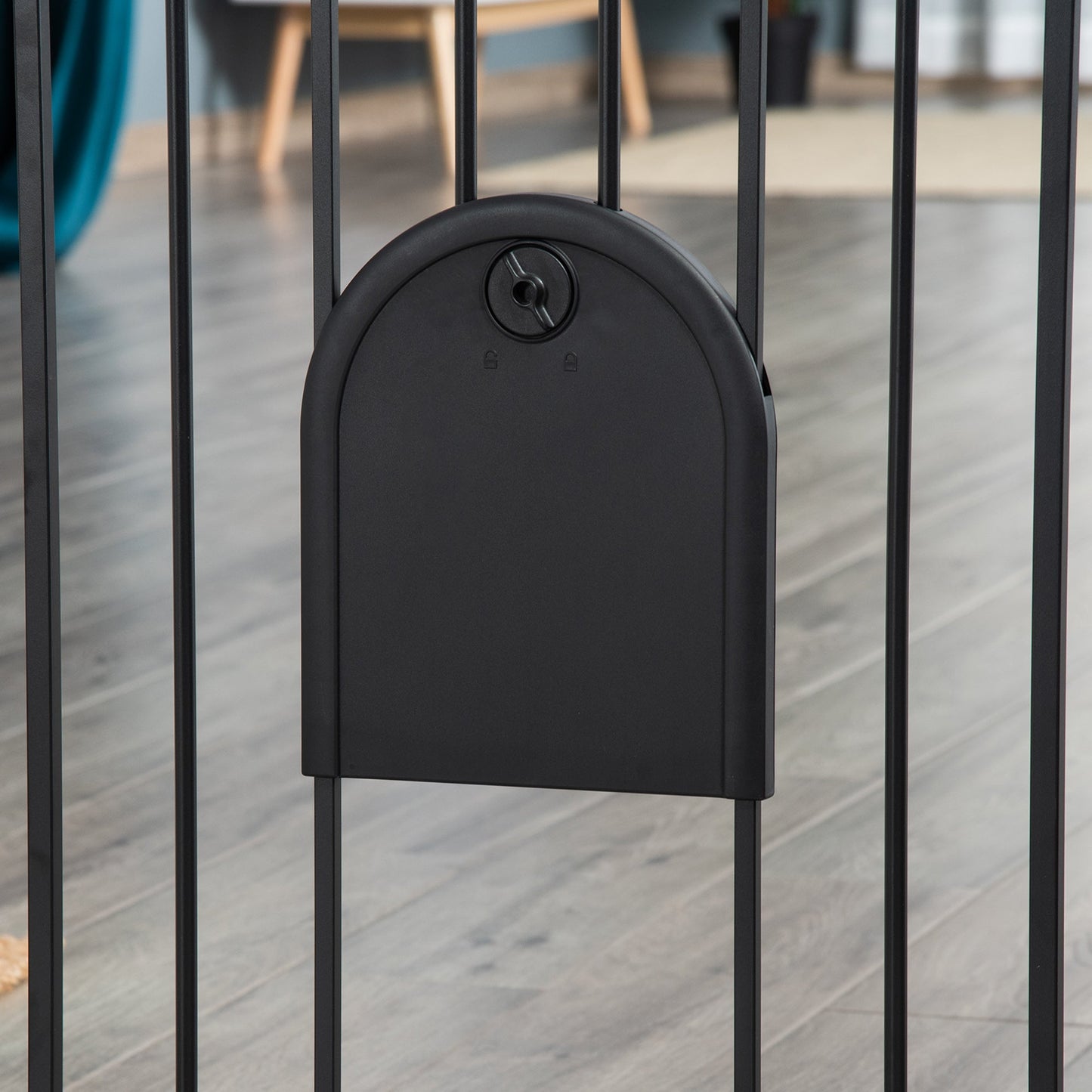 30"-32" Extra Wide Pet Gate with Small Door, 30"H Dog Gate with Safety Gate Barrier, Stair Pressure Fit, Auto Close, Double Locking, for Doorways, Hallways, Black