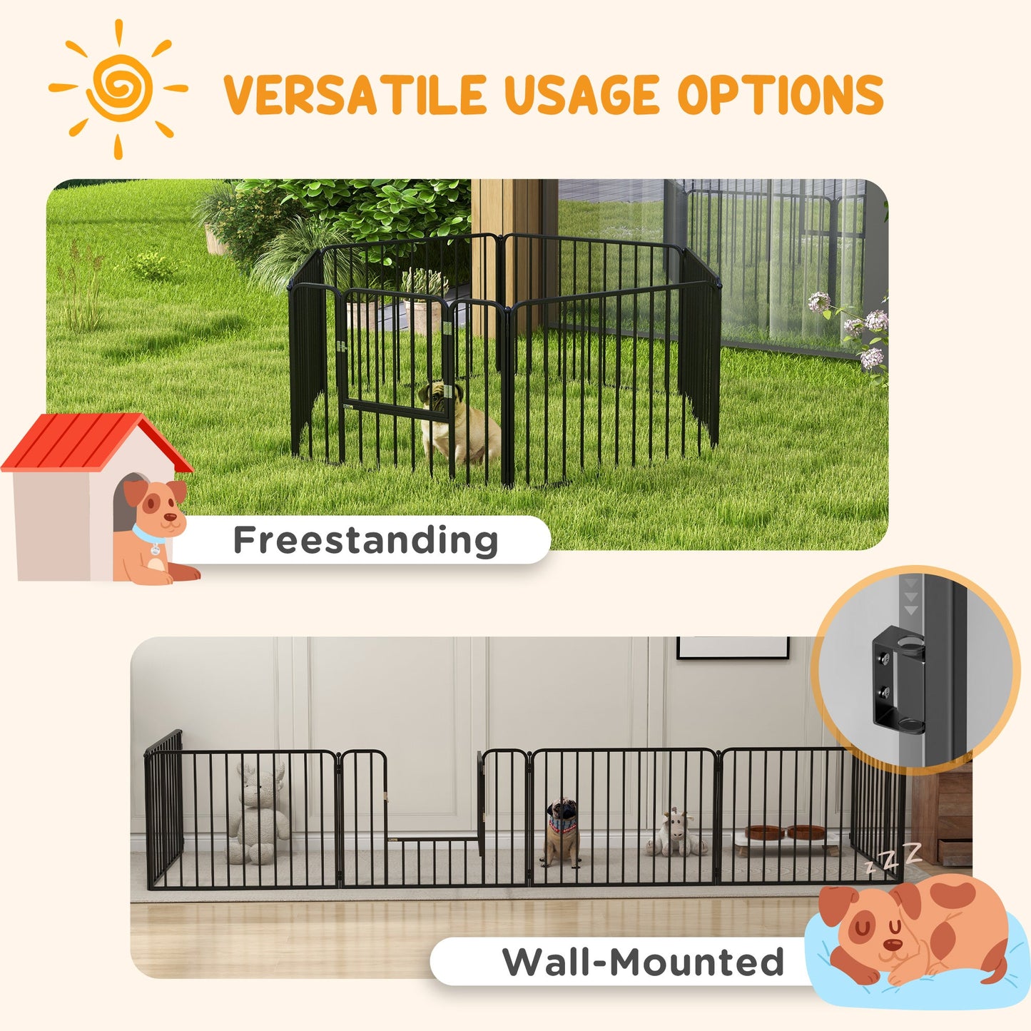 Heavy Duty Dog Playpen, Steel Dog Pen with Door, Pet Exercise Fence, Outdoor Indoor DIY Design for Small and Medium Dogs, 24" Height, 6 Panels