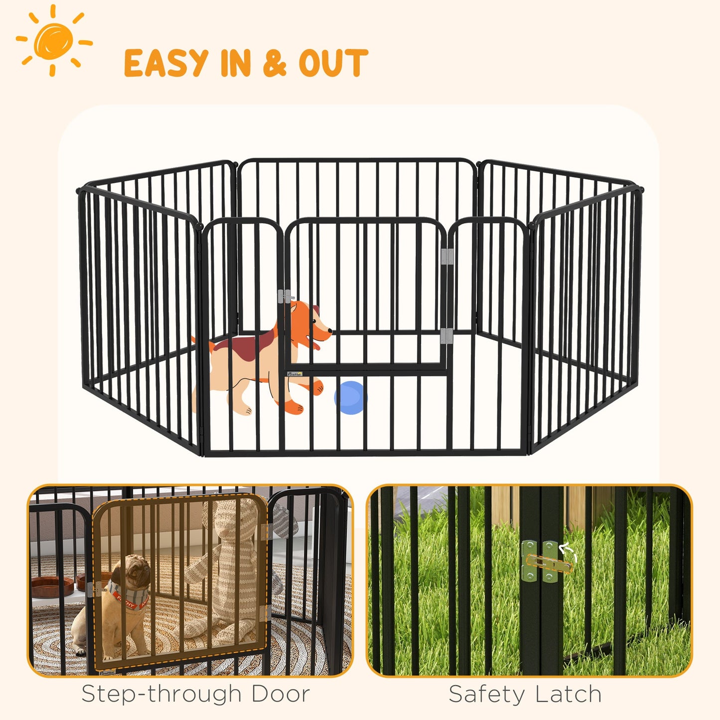 Heavy Duty Dog Playpen, Steel Dog Pen with Door, Pet Exercise Fence, Outdoor Indoor DIY Design for Small and Medium Dogs, 24" Height, 6 Panels