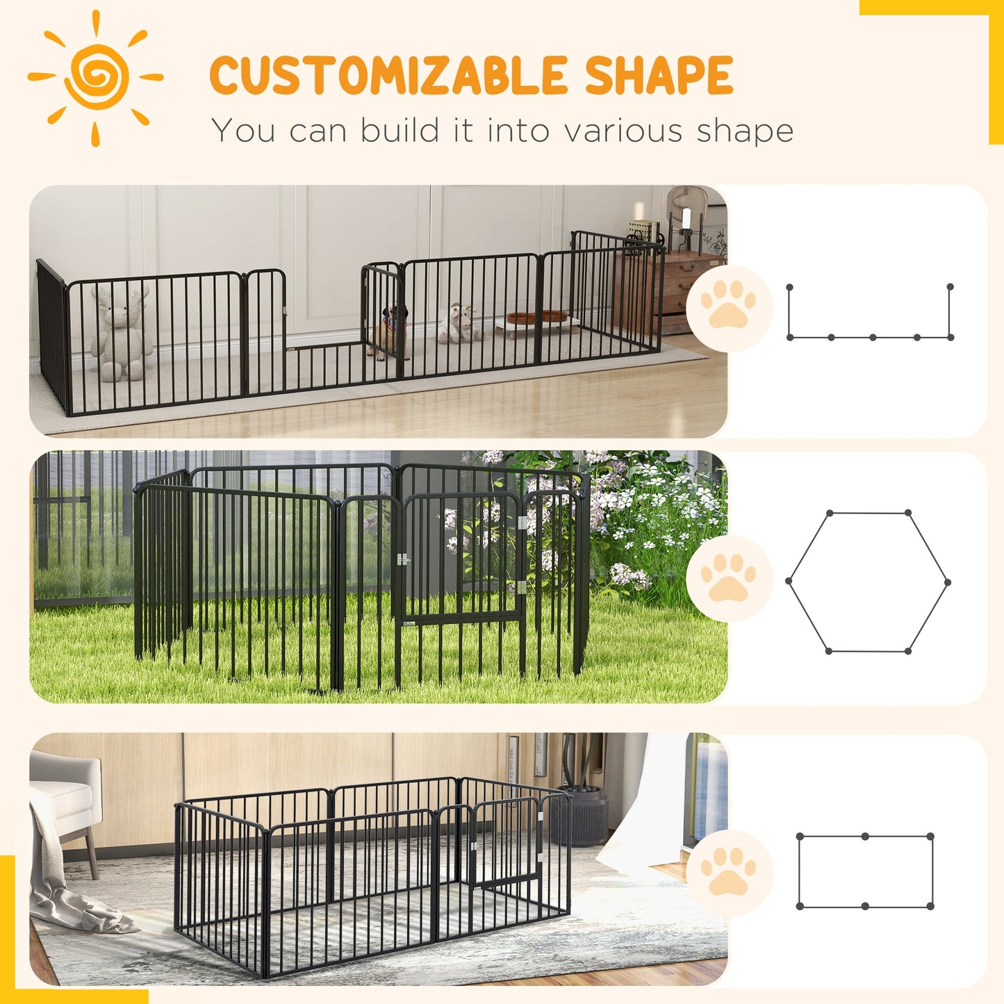 Heavy Duty Dog Playpen, Steel Dog Pen with Door, Pet Exercise Fence, Outdoor Indoor DIY Design for Small and Medium Dogs, 24" Height, 6 Panels