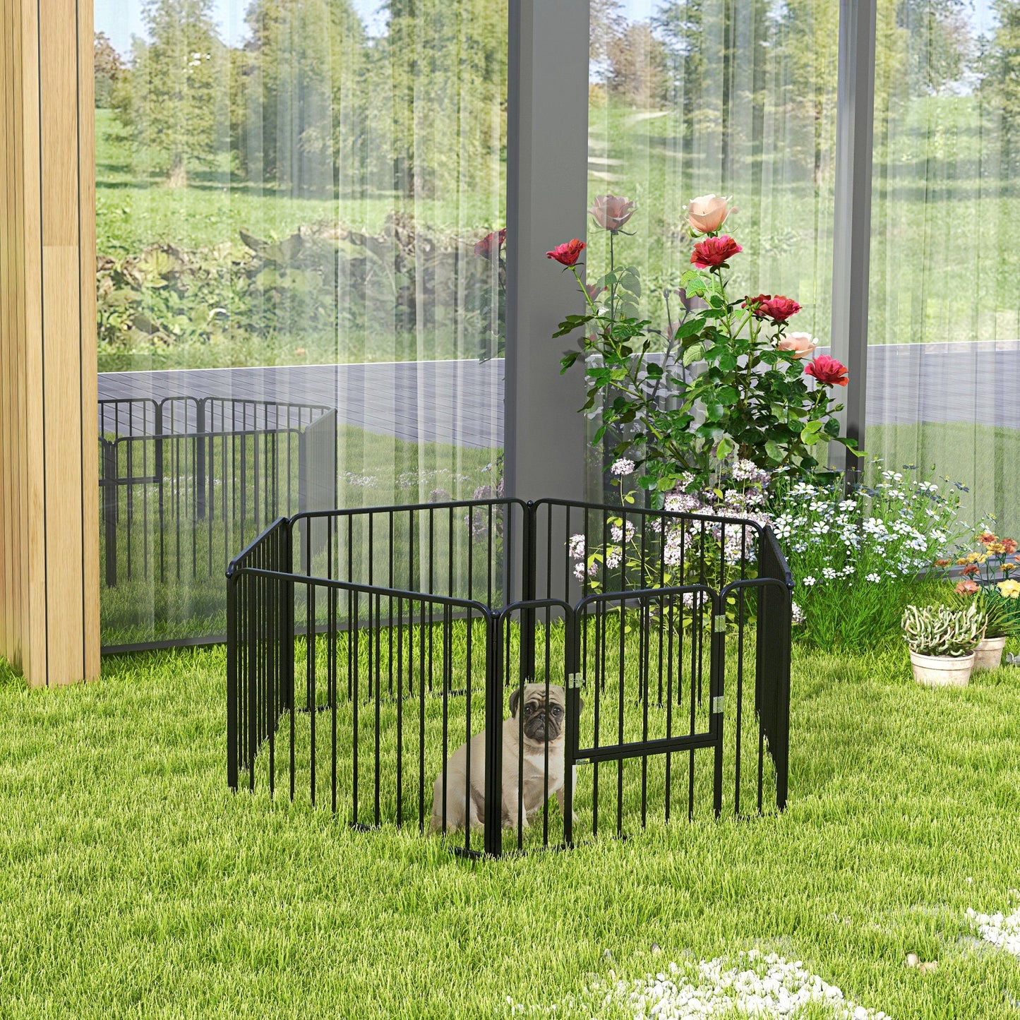 Heavy Duty Dog Playpen, Steel Dog Pen with Door, Pet Exercise Fence, Outdoor Indoor DIY Design for Small and Medium Dogs, 24" Height, 6 Panels