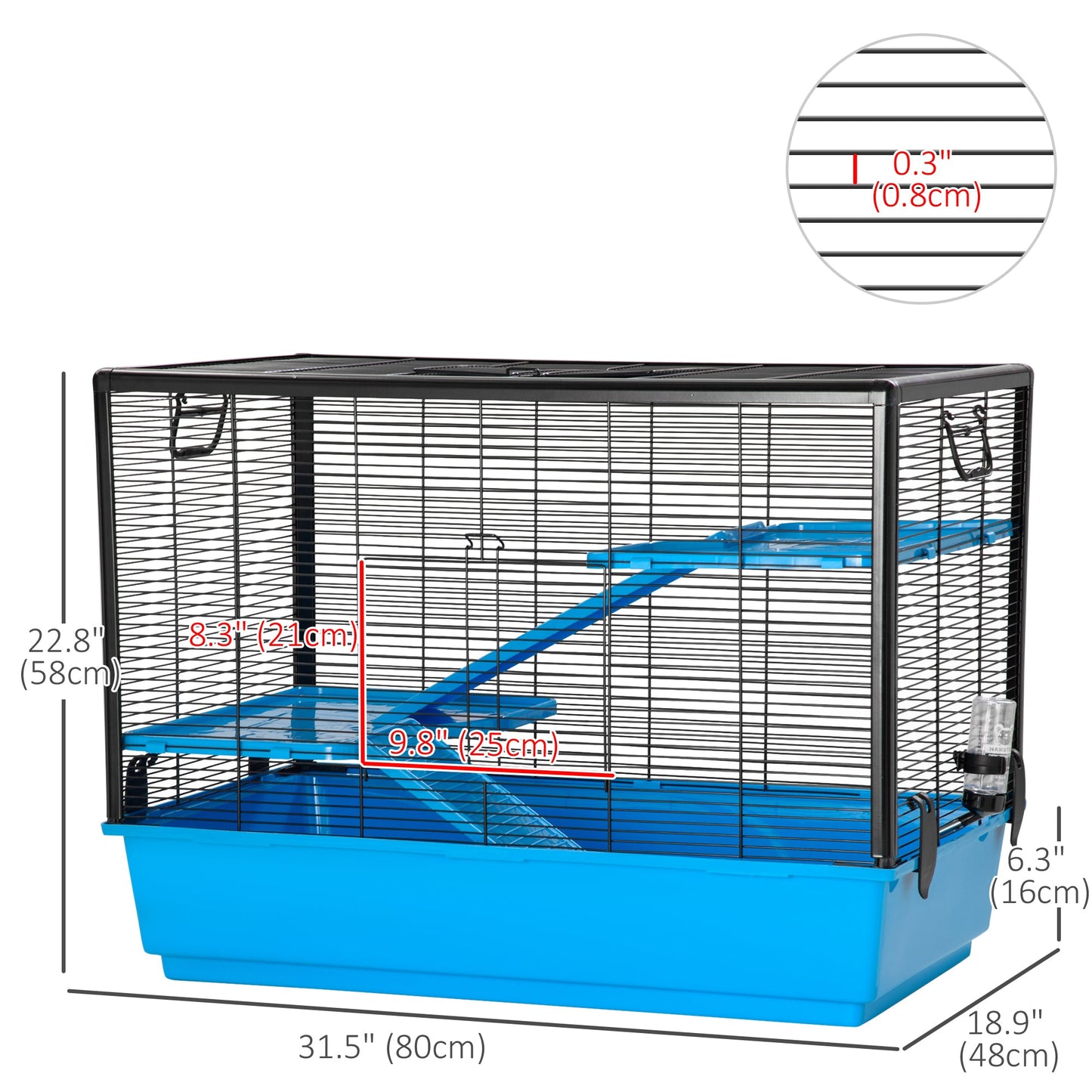 3-Tier Hamster Cage, Guinea Pig Cage, Pet Chinchillas Play House Indoor with Accessories Food Dish Water Bottle, Ramps, 31.5"x19"x 23", Light Blue