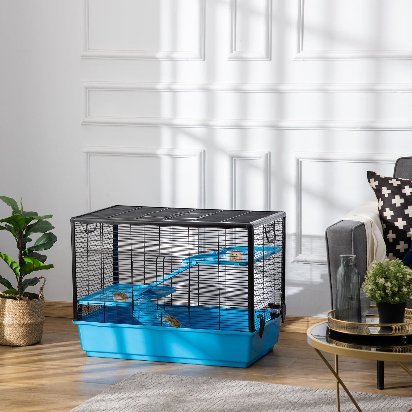 3-Tier Hamster Cage, Guinea Pig Cage, Pet Chinchillas Play House Indoor with Accessories Food Dish Water Bottle, Ramps, 31.5"x19"x 23", Light Blue