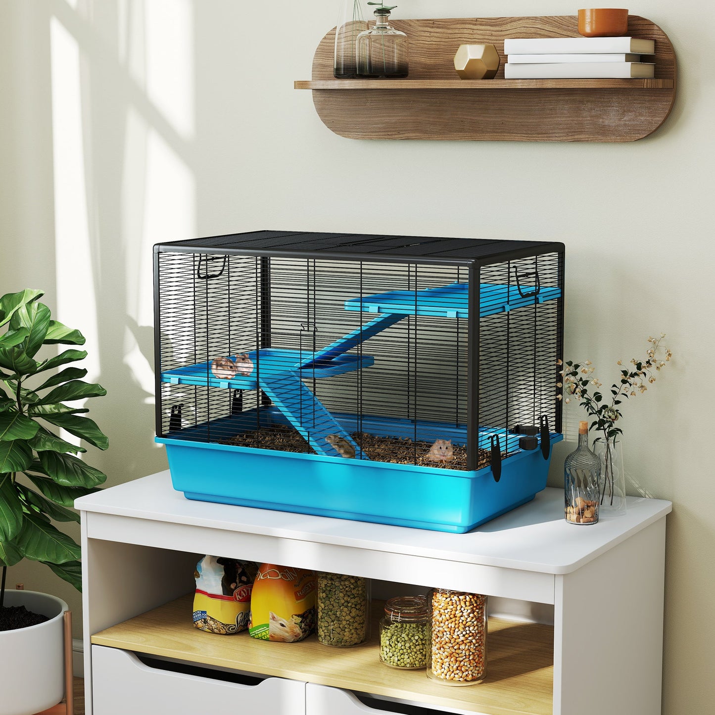 3-Tier Hamster Cage, Guinea Pig Cage, Pet Chinchillas Play House Indoor with Accessories Food Dish Water Bottle, Ramps, 31.5"x19"x 23", Light Blue