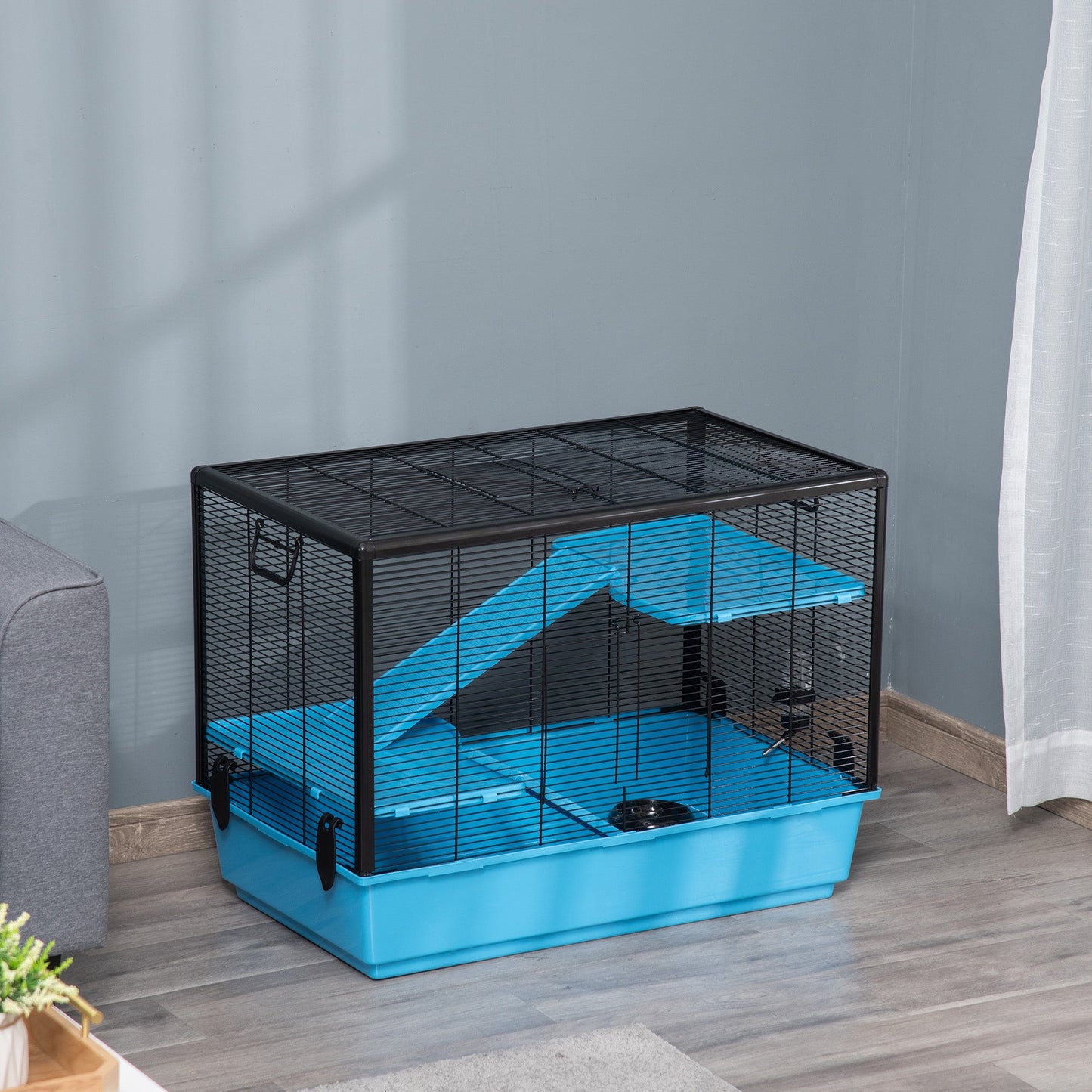 3-Tier Hamster Cage, Guinea Pig Cage, Pet Chinchillas Play House Indoor with Accessories Food Dish Water Bottle, Ramps, 31.5"x19"x 23", Light Blue
