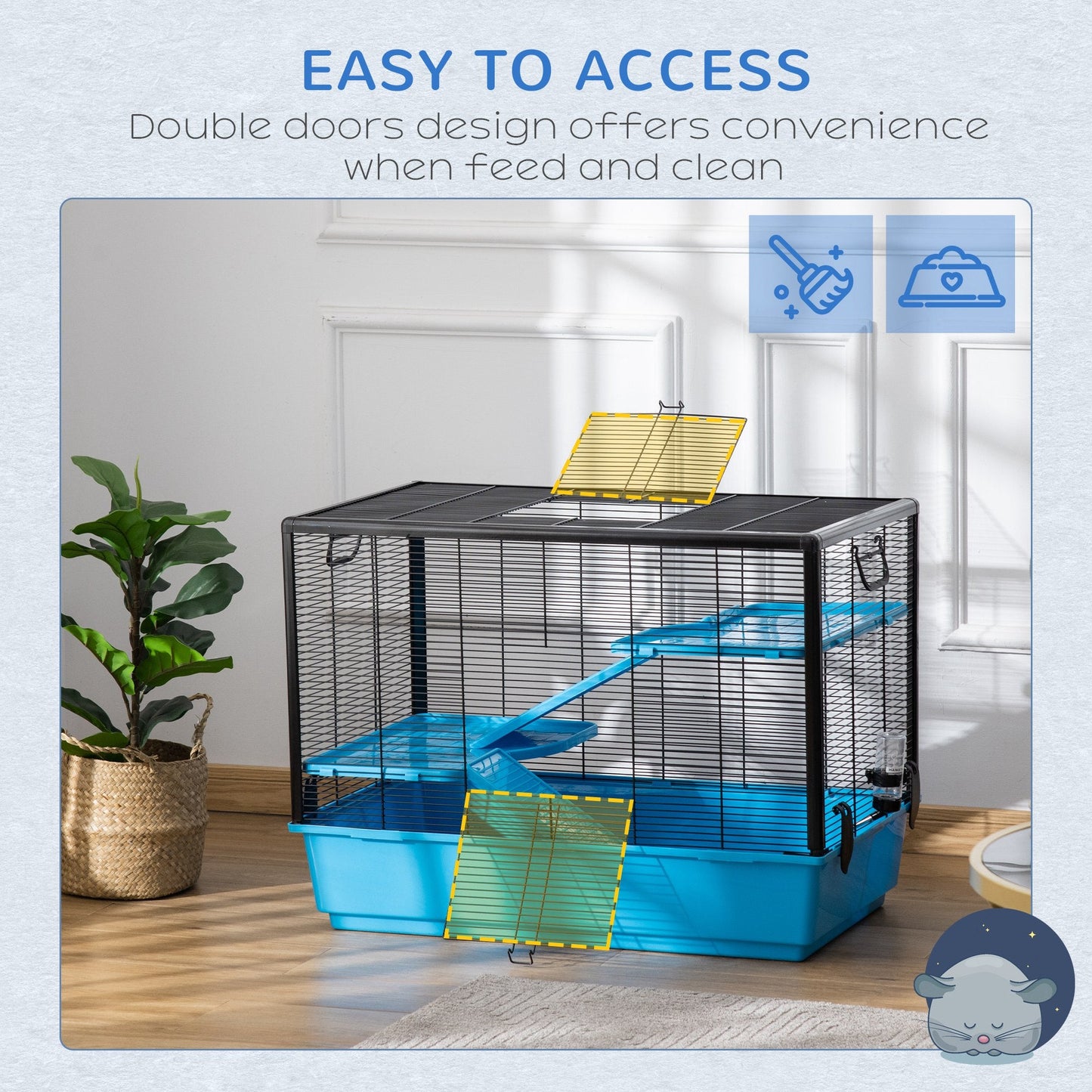 3-Tier Hamster Cage, Guinea Pig Cage, Pet Chinchillas Play House Indoor with Accessories Food Dish Water Bottle, Ramps, 31.5"x19"x 23", Light Blue