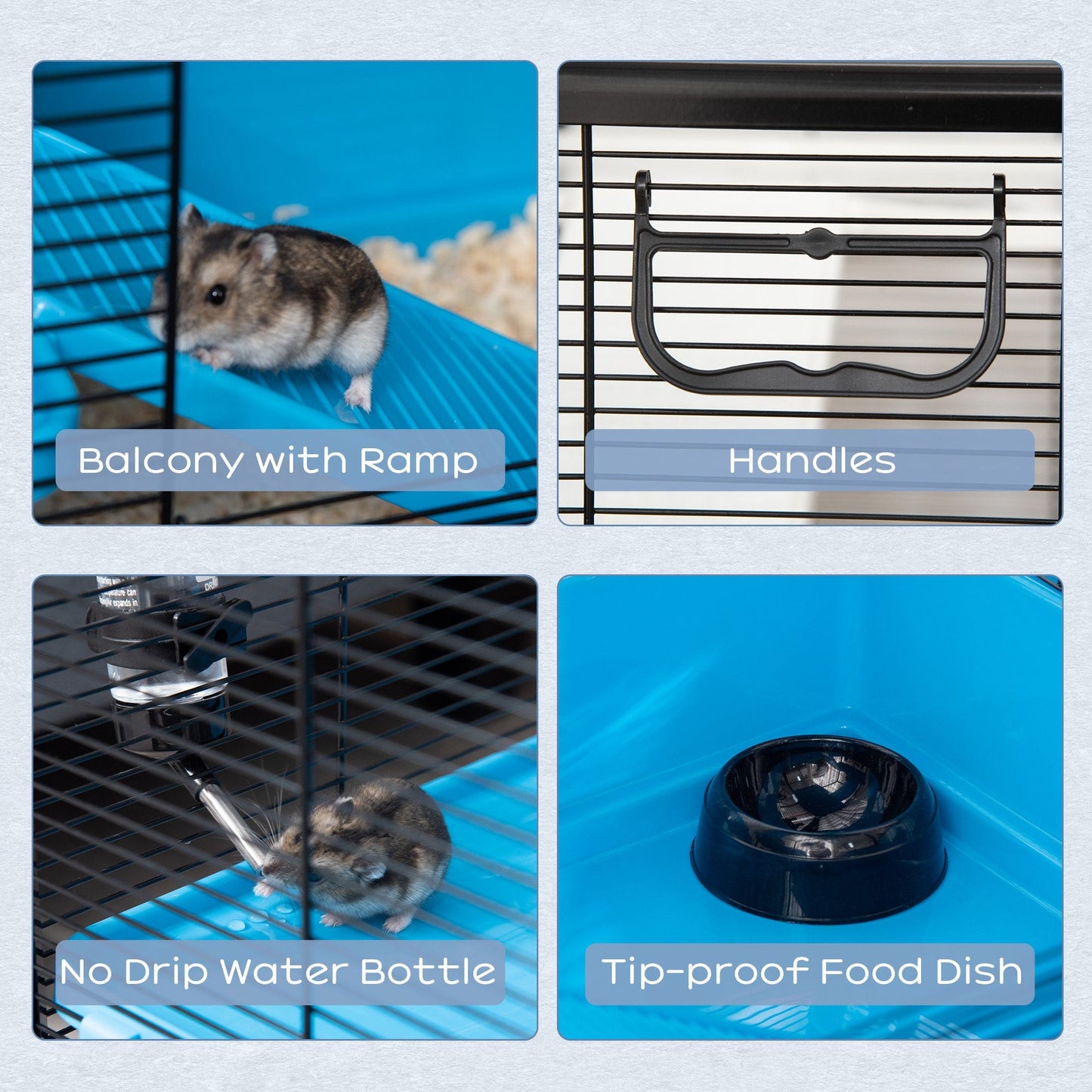3-Tier Hamster Cage, Guinea Pig Cage, Pet Chinchillas Play House Indoor with Accessories Food Dish Water Bottle, Ramps, 31.5"x19"x 23", Light Blue