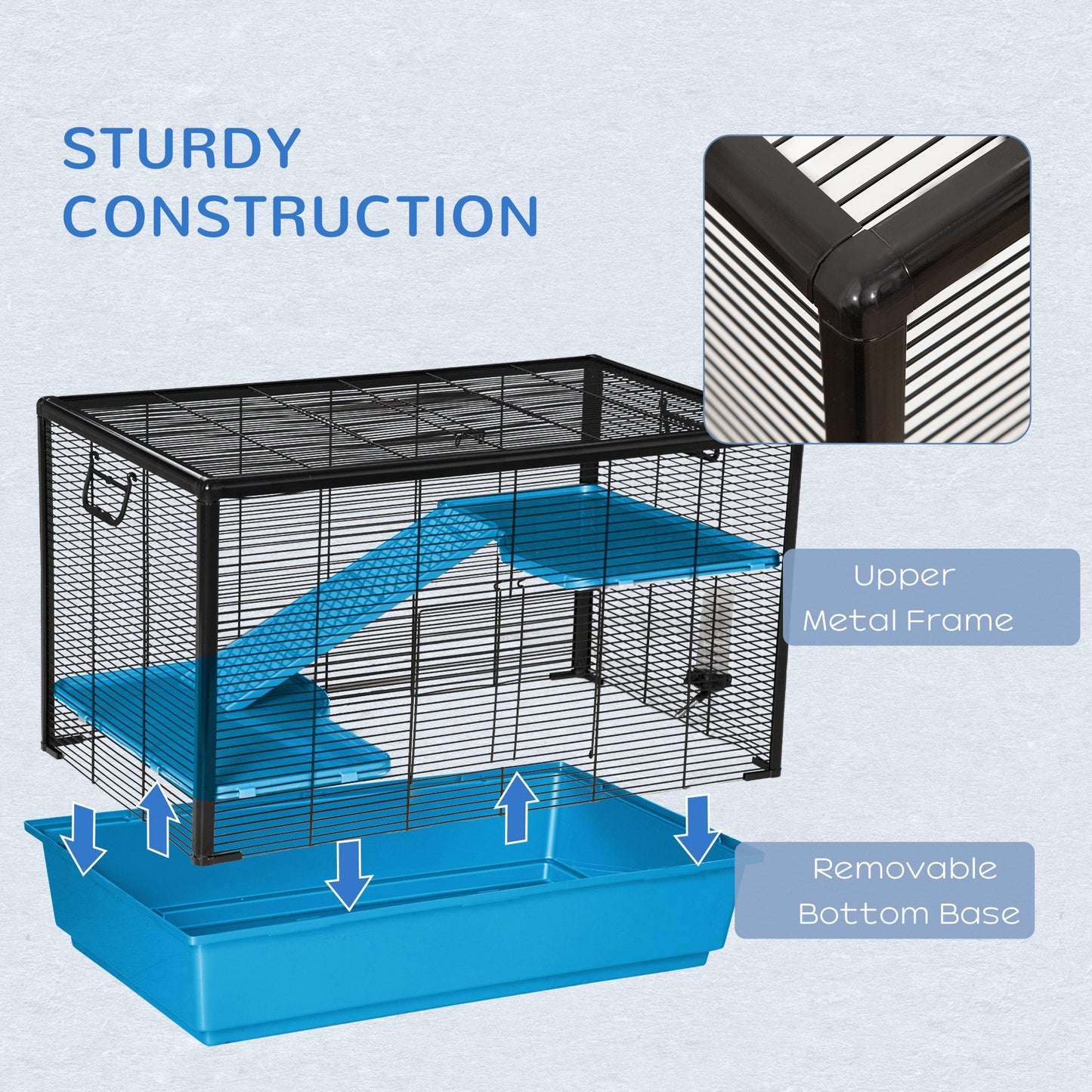 3-Tier Hamster Cage, Guinea Pig Cage, Pet Chinchillas Play House Indoor with Accessories Food Dish Water Bottle, Ramps, 31.5"x19"x 23", Light Blue