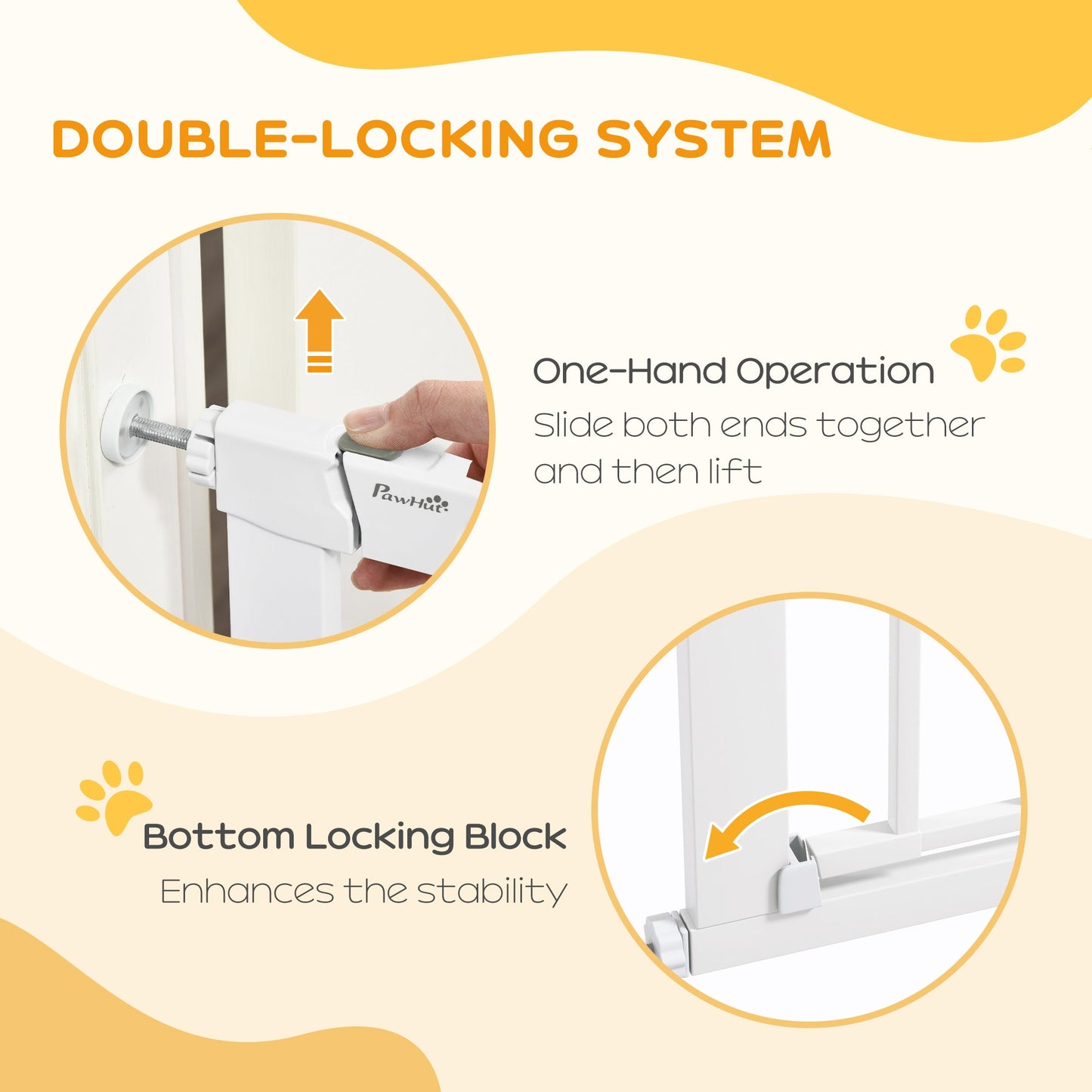 30"-32" Extra Wide Pet Gate with Small Door, 30"H Dog Gate with Safety Gate Barrier, Stair Pressure Fit, Auto Close, Double Locking, for Doorways, Hallways, White