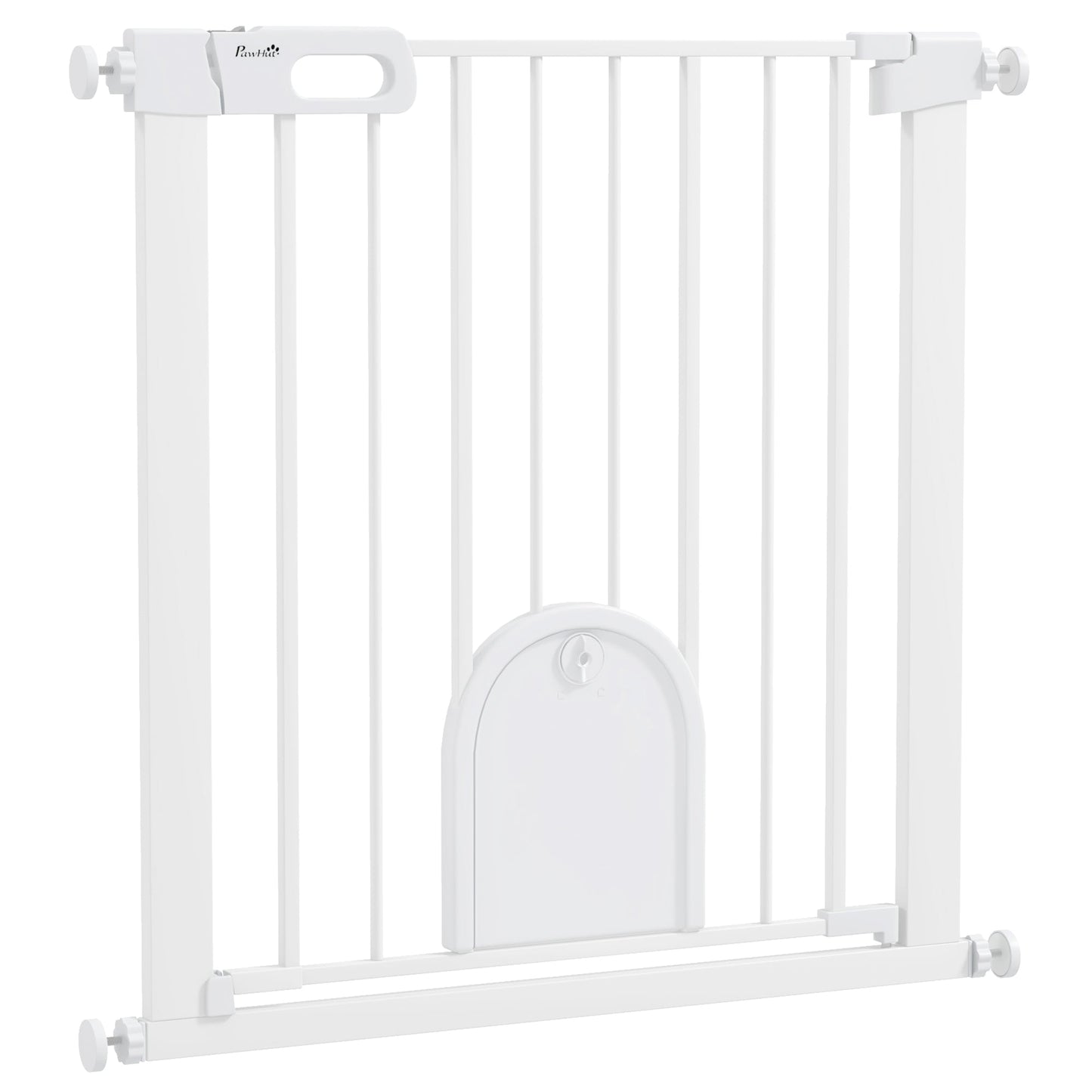 30"-32" Extra Wide Pet Gate with Small Door, 30"H Dog Gate with Safety Gate Barrier, Stair Pressure Fit, Auto Close, Double Locking, for Doorways, Hallways, White