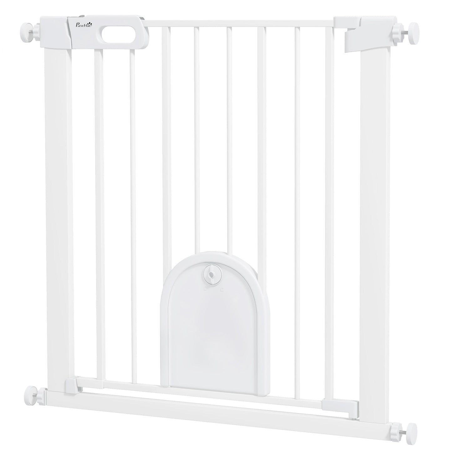 30"-32" Extra Wide Pet Gate with Small Door, 30"H Dog Gate with Safety Gate Barrier, Stair Pressure Fit, Auto Close, Double Locking, for Doorways, Hallways, White