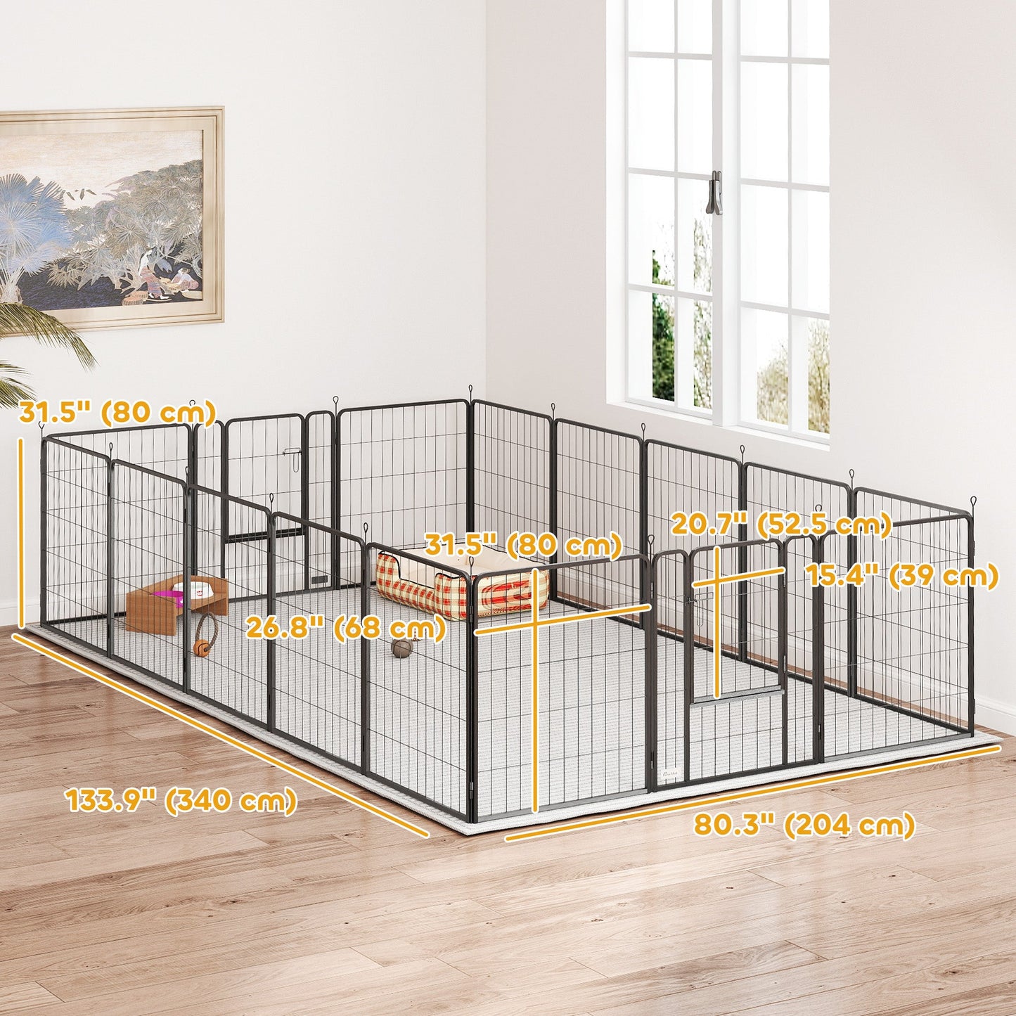 16 Panels Dog Playpen, 27"W x 31.5"H Heavy Duty Pet Fence with Door & Strap for Indoor Outdoor Backyard Garden, Portable & Foldable Puppy Pet Pen for Medium Dogs