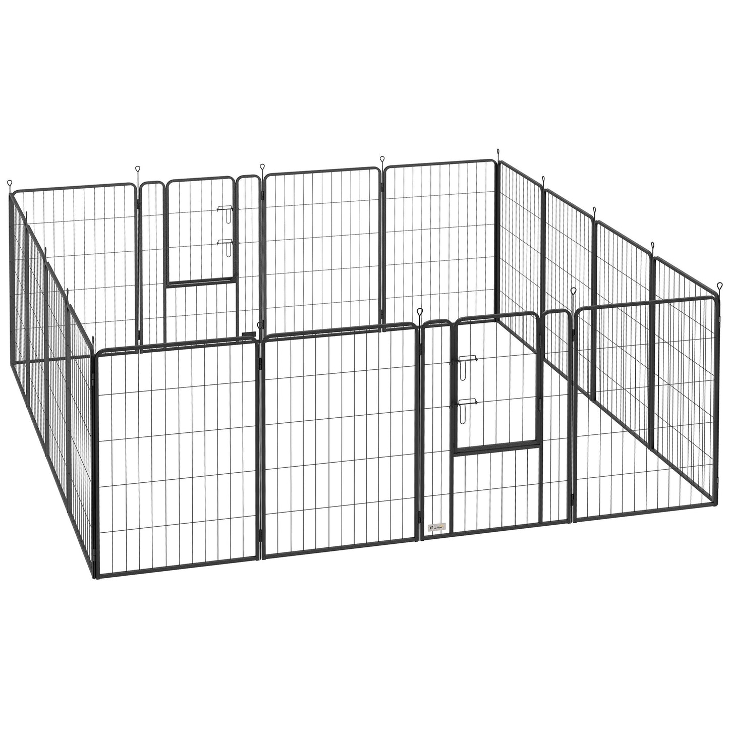 16 Panels Dog Playpen, 27"W x 31.5"H Heavy Duty Pet Fence with Door & Strap for Indoor Outdoor Backyard Garden, Portable & Foldable Puppy Pet Pen for Medium Dogs