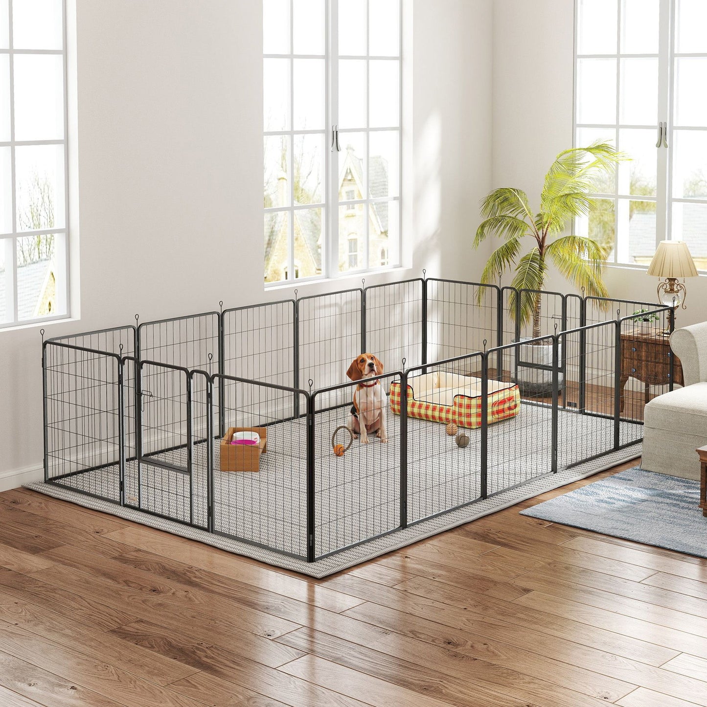 16 Panels Dog Playpen, 27"W x 31.5"H Heavy Duty Pet Fence with Door & Strap for Indoor Outdoor Backyard Garden, Portable & Foldable Puppy Pet Pen for Medium Dogs