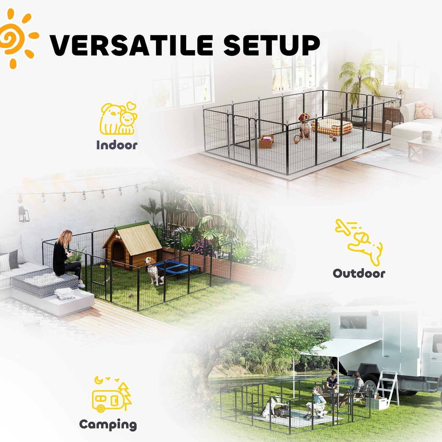 16 Panels Dog Playpen, 27"W x 31.5"H Heavy Duty Pet Fence with Door & Strap for Indoor Outdoor Backyard Garden, Portable & Foldable Puppy Pet Pen for Medium Dogs