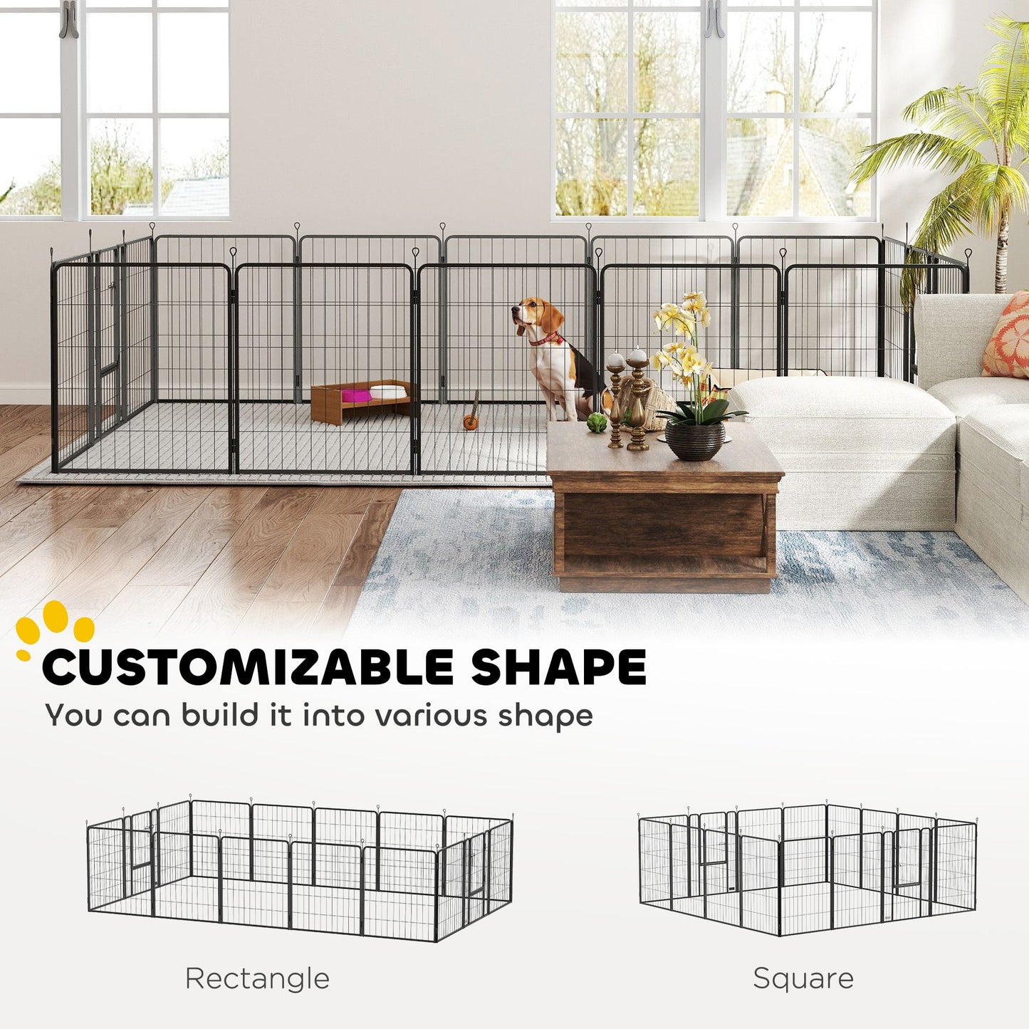 16 Panels Dog Playpen, 27"W x 31.5"H Heavy Duty Pet Fence with Door & Strap for Indoor Outdoor Backyard Garden, Portable & Foldable Puppy Pet Pen for Medium Dogs