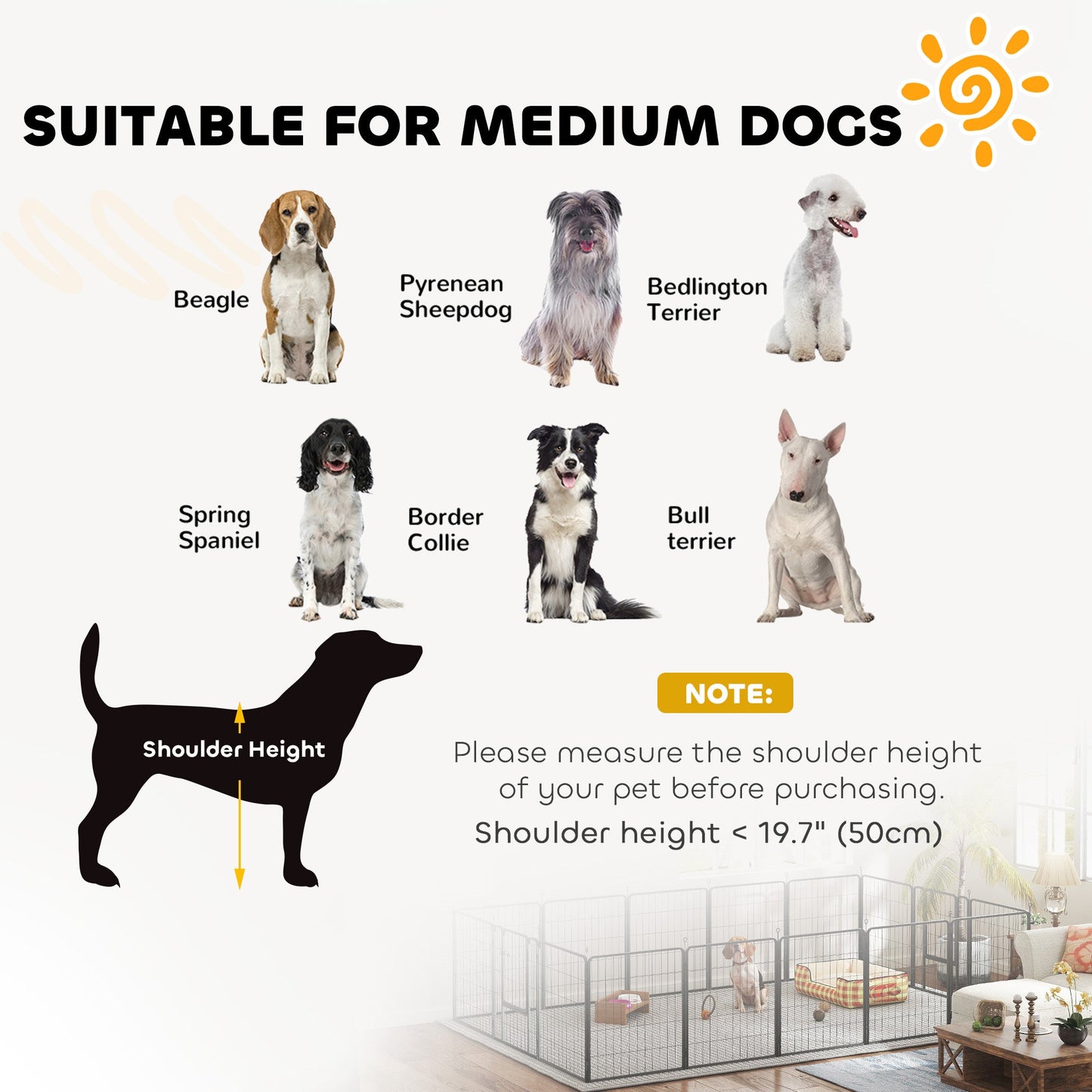 16 Panels Dog Playpen, 27"W x 31.5"H Heavy Duty Pet Fence with Door & Strap for Indoor Outdoor Backyard Garden, Portable & Foldable Puppy Pet Pen for Medium Dogs