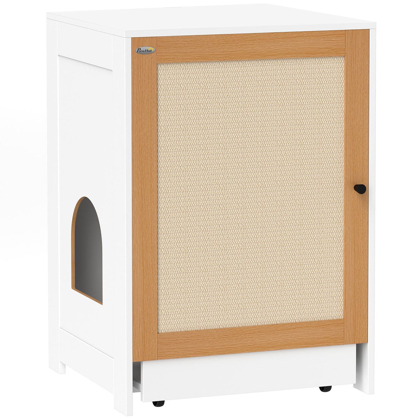 Cat Litter Box Enclosure, Hidden Litter Box Furniture with Pull-Out Tray, Indoor Cat Washroom with Storage Cabinet, Scratching Mat, Oak