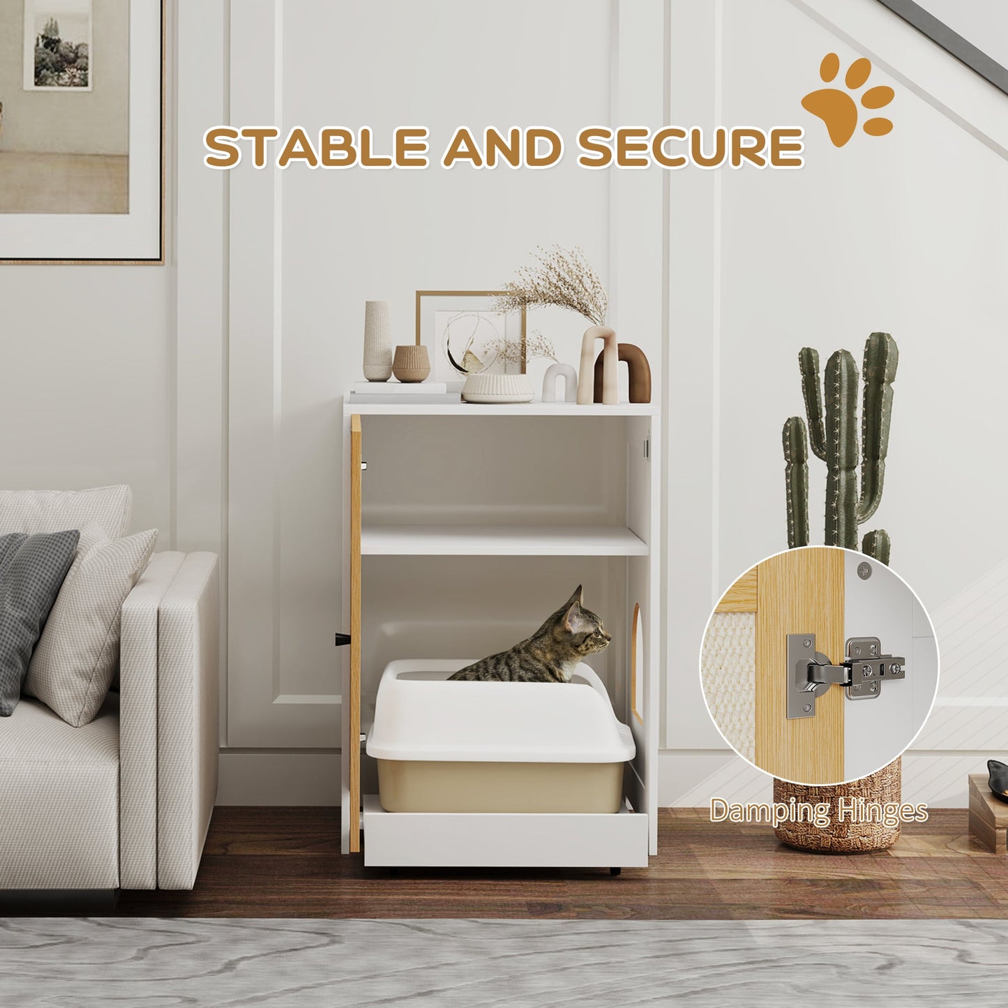 Cat Litter Box Enclosure, Hidden Litter Box Furniture with Pull-Out Tray, Indoor Cat Washroom with Storage Cabinet, Scratching Mat, Oak