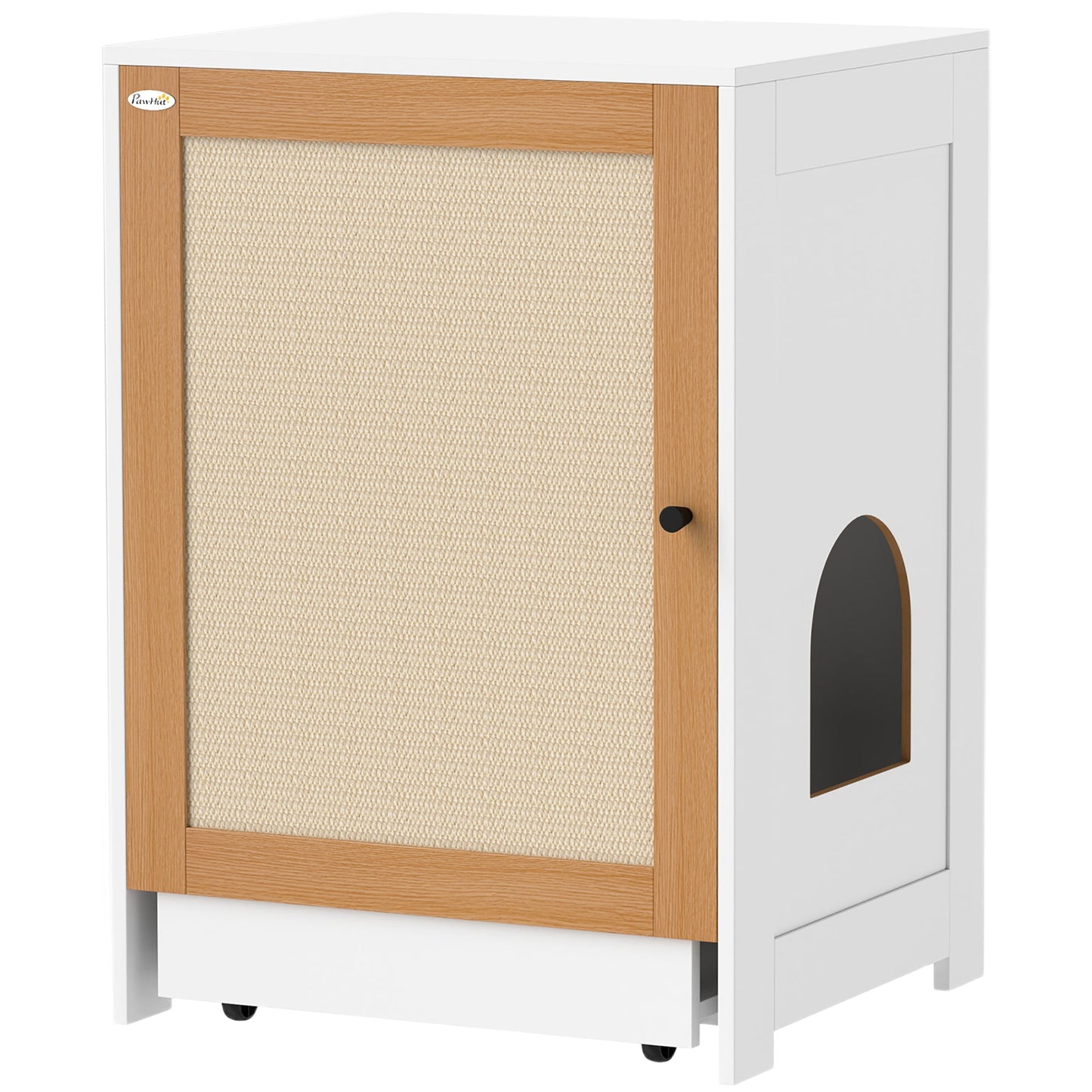 Cat Litter Box Enclosure, Hidden Litter Box Furniture with Pull-Out Tray, Indoor Cat Washroom with Storage Cabinet, Scratching Mat, Oak