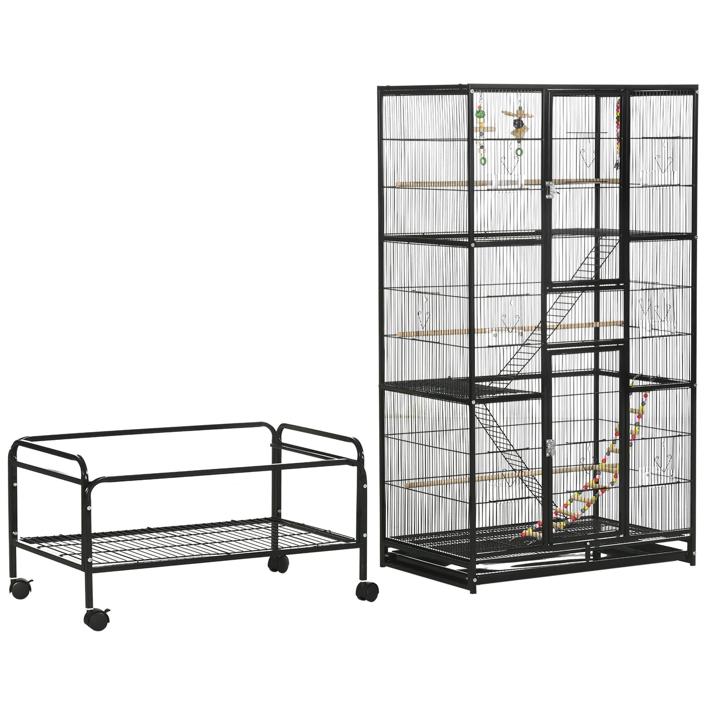 71" Bird Cage, 3 Tier Large Parrot Cage with Wheels, Perches, Ramp, Storage Shelf, Toys for Canaries, Finches, Cockatiels, Parakeets, Black