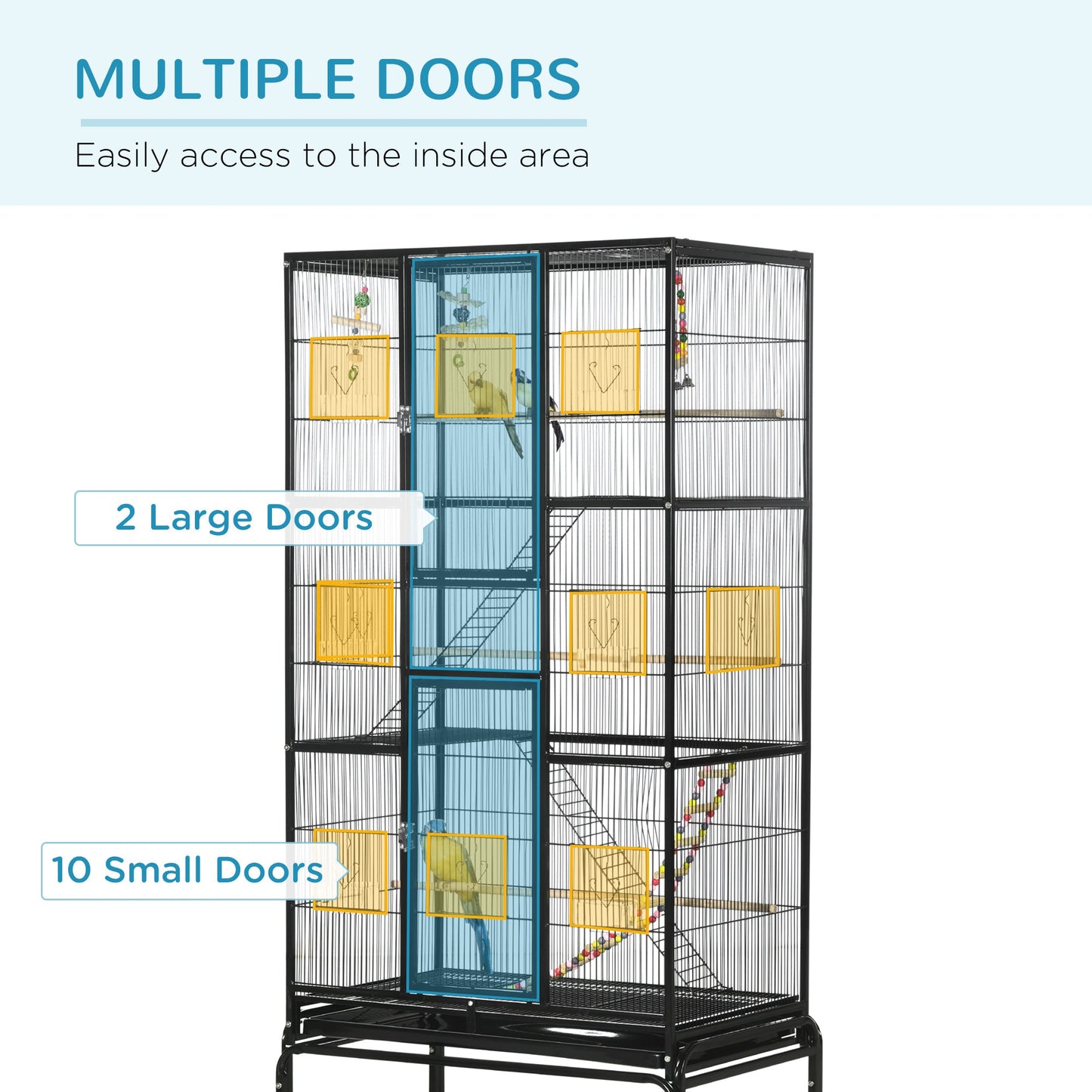 71" Bird Cage, 3 Tier Large Parrot Cage with Wheels, Perches, Ramp, Storage Shelf, Toys for Canaries, Finches, Cockatiels, Parakeets, Black