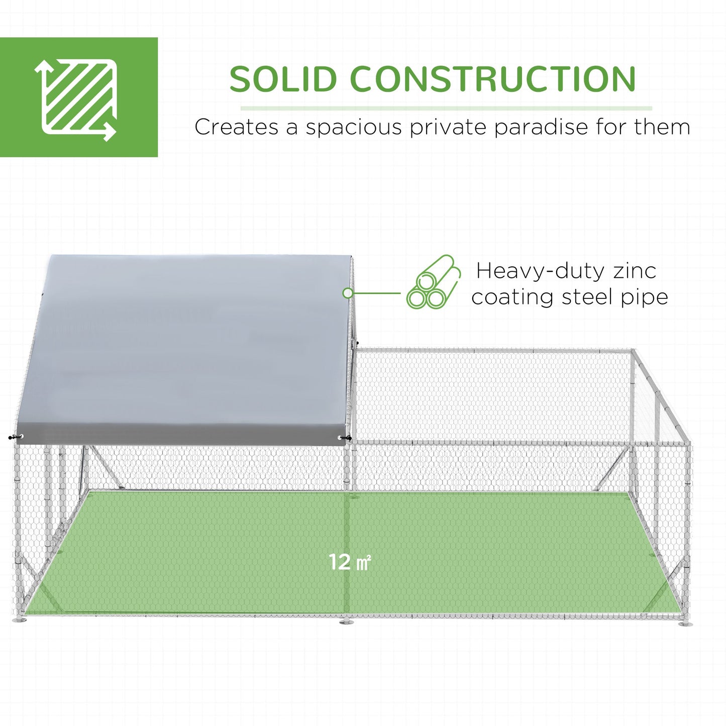 Large Metal Chicken Coop, Hen Run House with Anti-Ultraviolet Cover, Walk-in Poultry Cage for Ducks, Rabbits, Outdoor Backyard Farm, 13.1' x 9.8' x 6.4'
