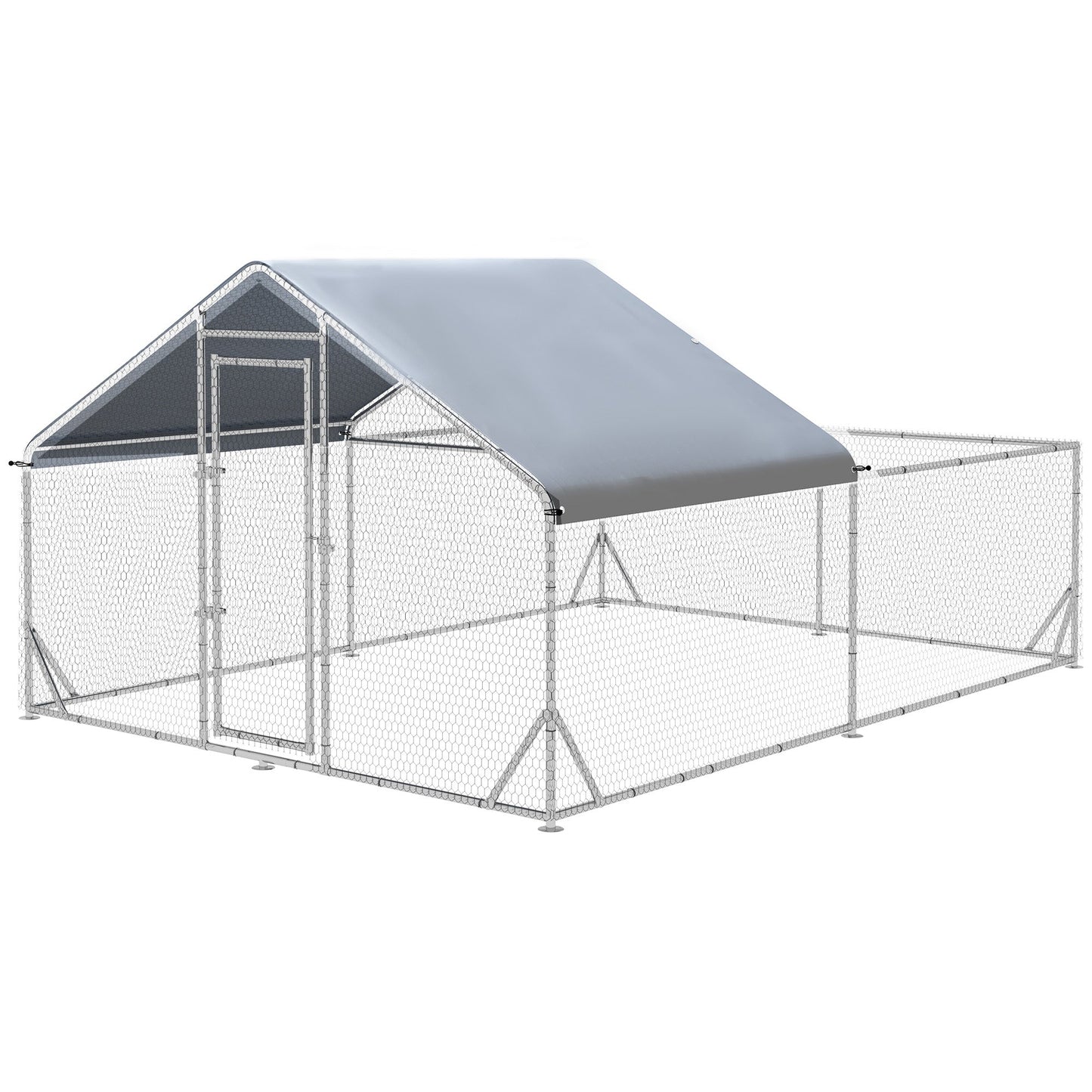 Large Metal Chicken Coop, Hen Run House with Anti-Ultraviolet Cover, Walk-in Poultry Cage for Ducks, Rabbits, Outdoor Backyard Farm, 13.1' x 9.8' x 6.4'