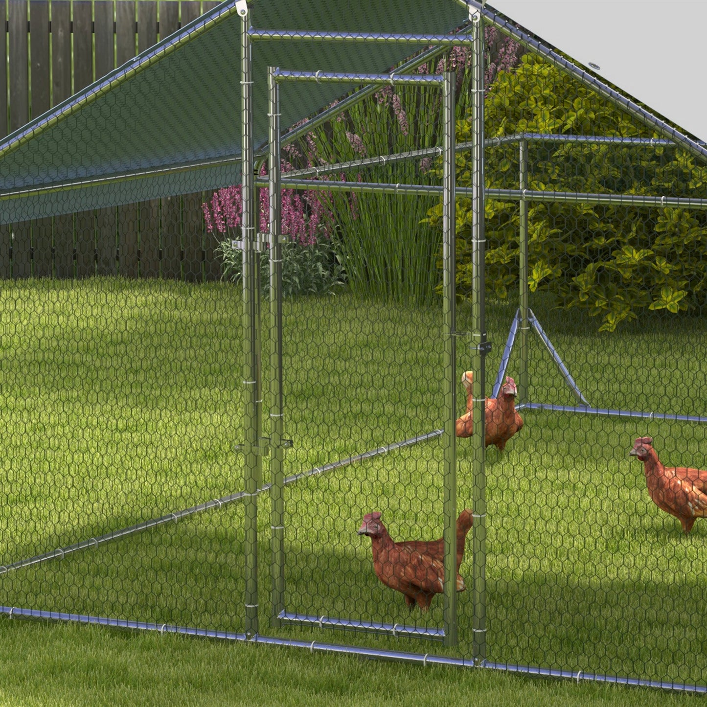 Large Metal Chicken Coop, Hen Run House with Anti-Ultraviolet Cover, Walk-in Poultry Cage for Ducks, Rabbits, Outdoor Backyard Farm, 13.1' x 9.8' x 6.4'