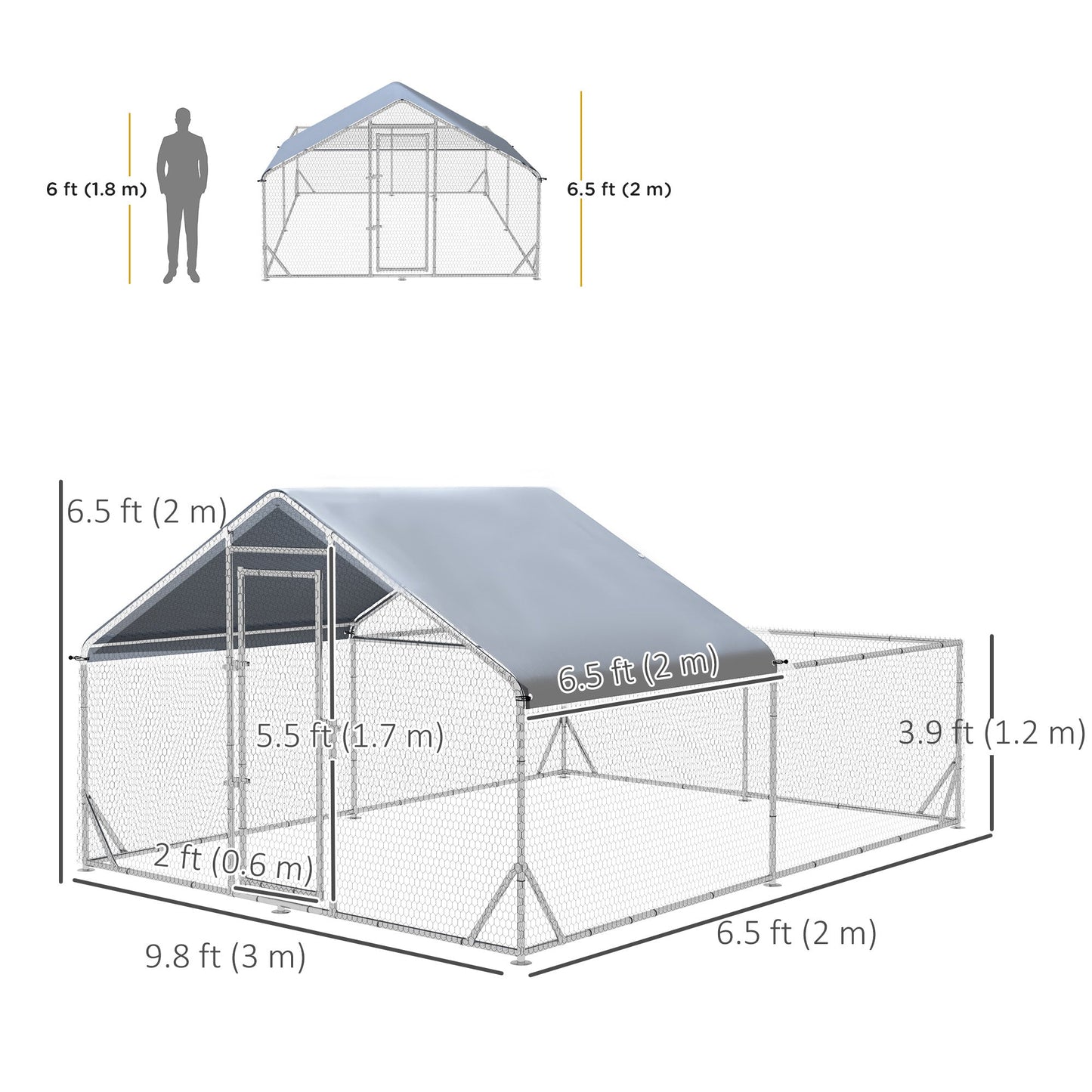 Large Metal Chicken Coop, Hen Run House with Anti-Ultraviolet Cover, Walk-in Poultry Cage for Ducks, Rabbits, Outdoor Backyard Farm, 13.1' x 9.8' x 6.4'