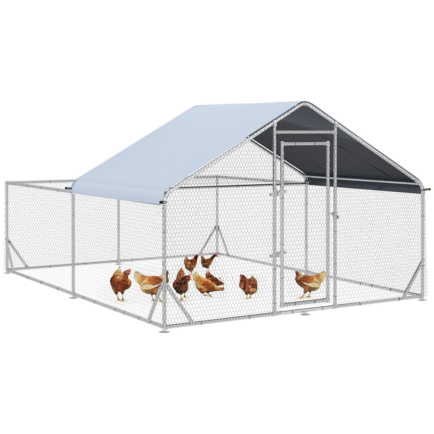Large Metal Chicken Coop, Hen Run House with Anti-Ultraviolet Cover, Walk-in Poultry Cage for Ducks, Rabbits, Outdoor Backyard Farm, 13.1' x 9.8' x 6.4'