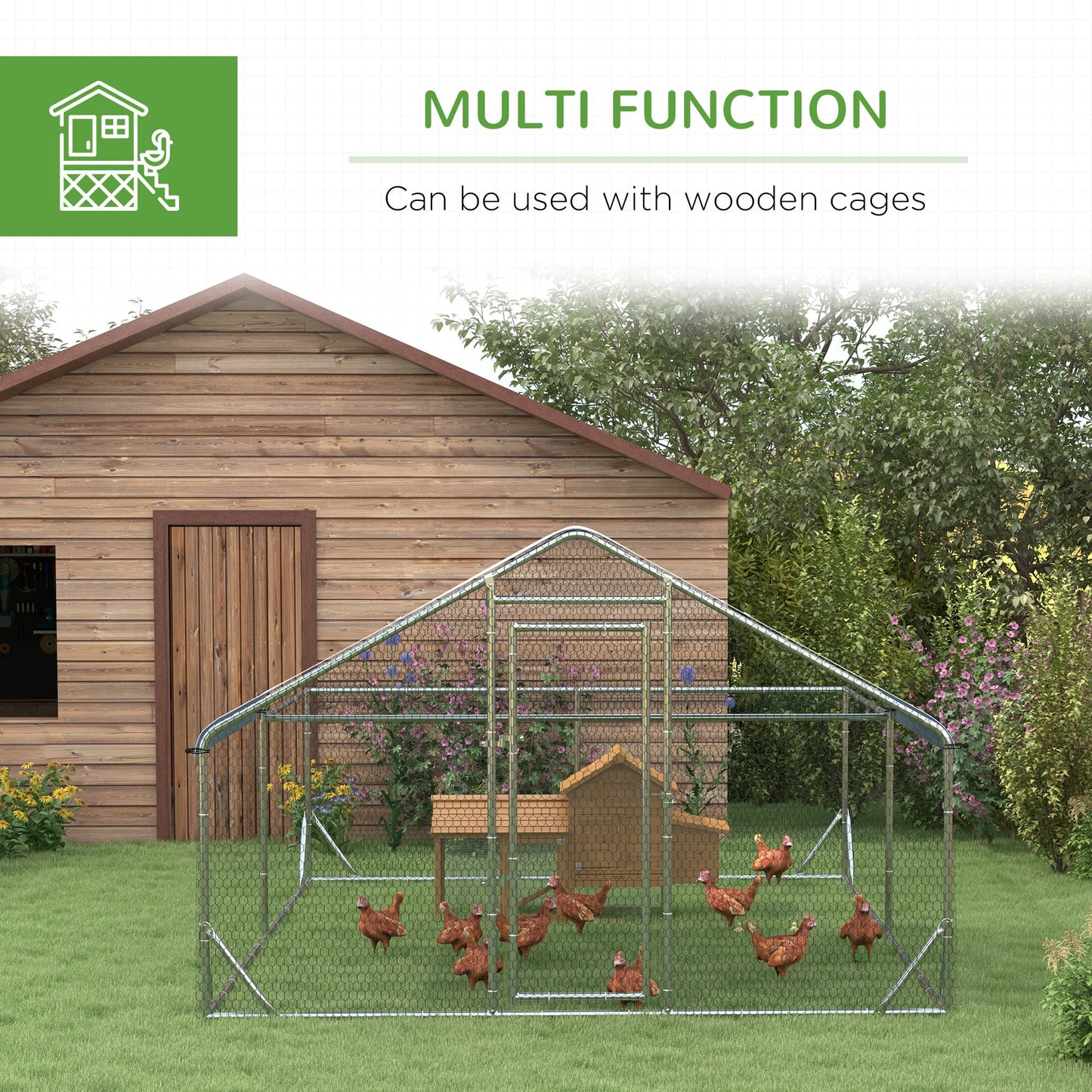 Large Metal Chicken Coop, Hen Run House with Anti-Ultraviolet Cover, Walk-in Poultry Cage for Ducks, Rabbits, Outdoor Backyard Farm, 13.1' x 9.8' x 6.4'