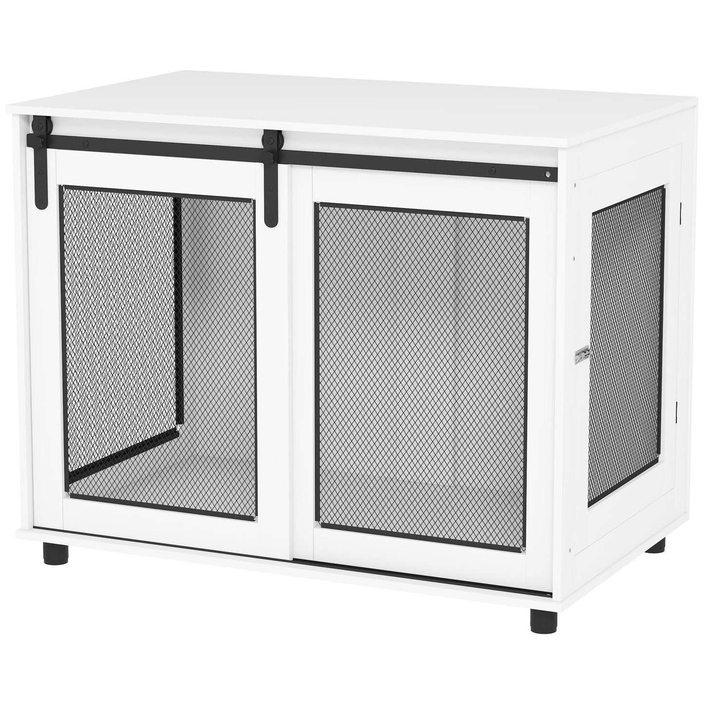 Dog Crate Furniture, 39" Dog Kennel End Table with Sliding Barn Door, Furniture Style Dog Cage for Large Dogs, White
