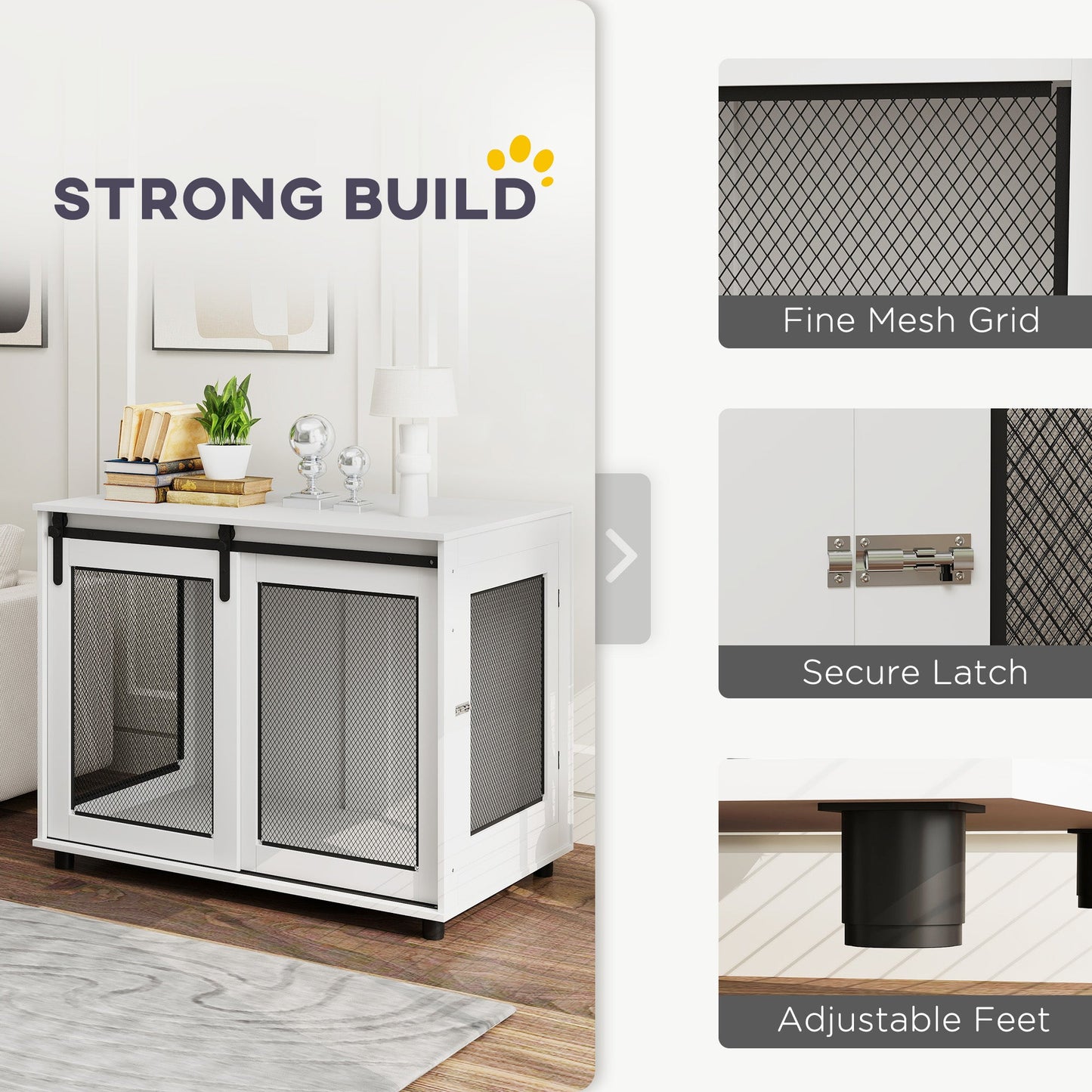 Dog Crate Furniture, 39" Dog Kennel End Table with Sliding Barn Door, Furniture Style Dog Cage for Large Dogs, White
